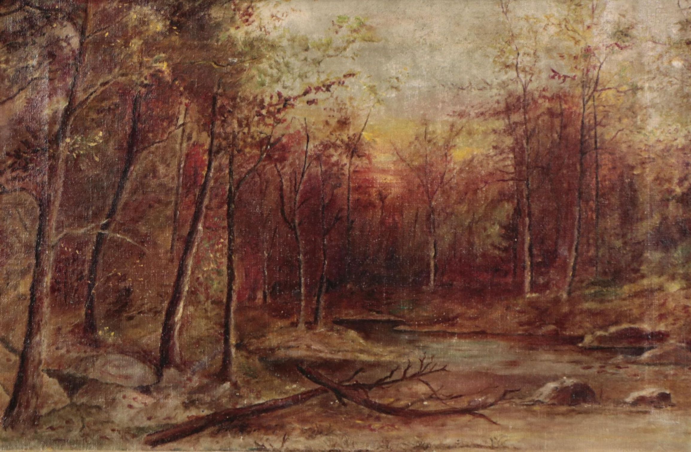 Forest Landscape Oil Painting, Mid 20th Century