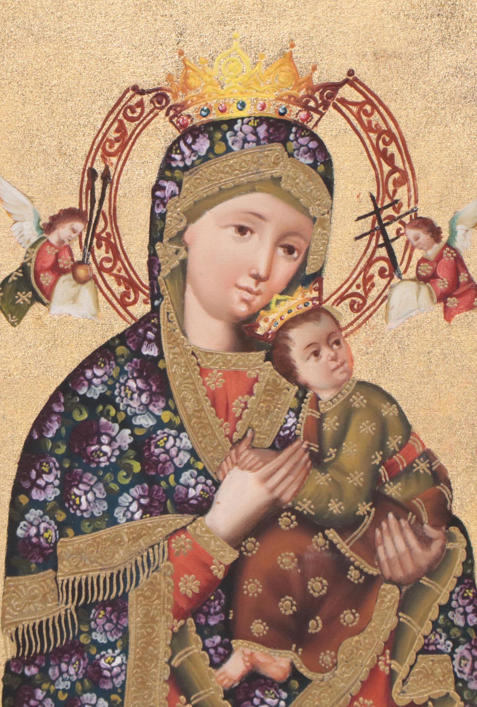 Ernesto Zuniga Cuzco Style Painting "Perpetuo Sororro Virgen," 1990