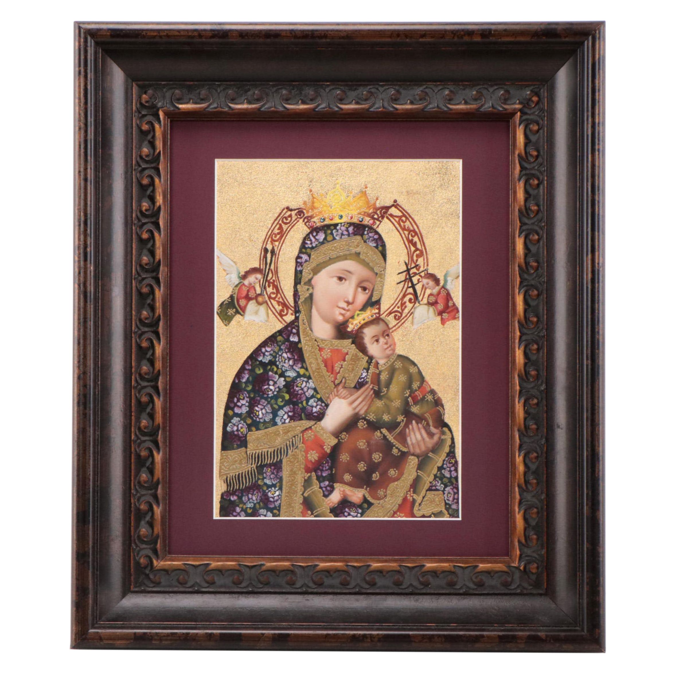 Ernesto Zuniga Cuzco Style Painting "Perpetuo Sororro Virgen," 1990