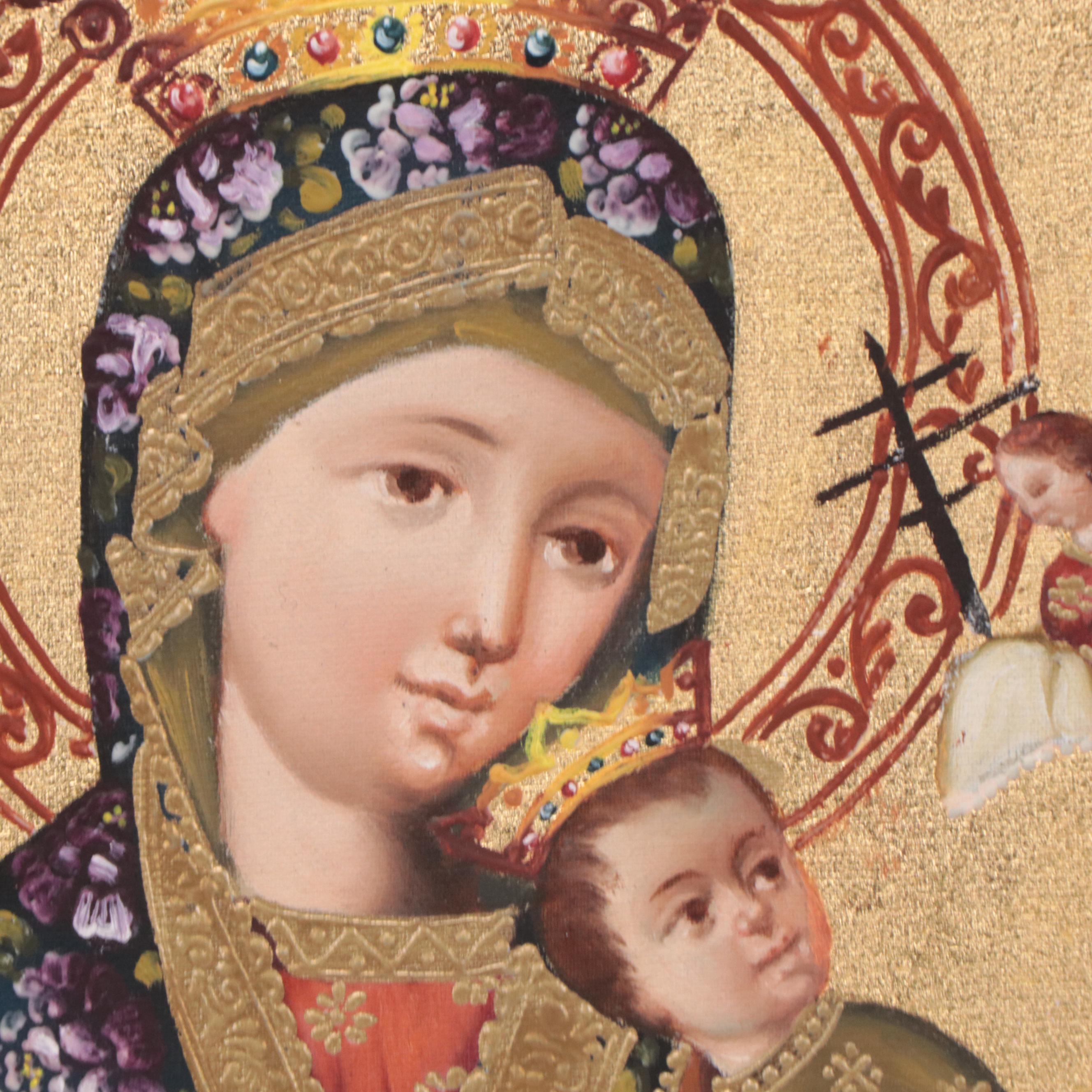 Ernesto Zuniga Cuzco Style Painting "Perpetuo Sororro Virgen," 1990