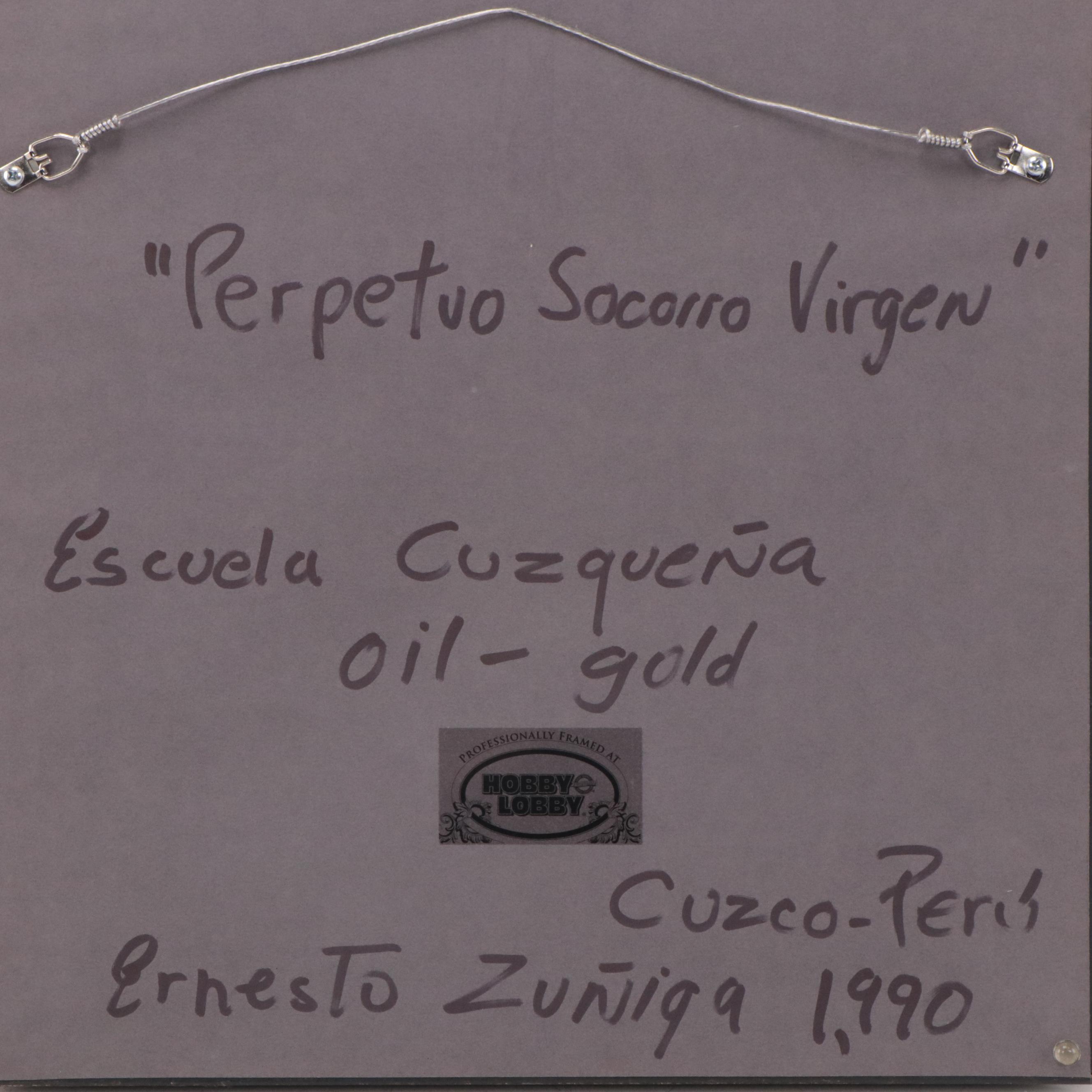Ernesto Zuniga Cuzco Style Painting "Perpetuo Sororro Virgen," 1990