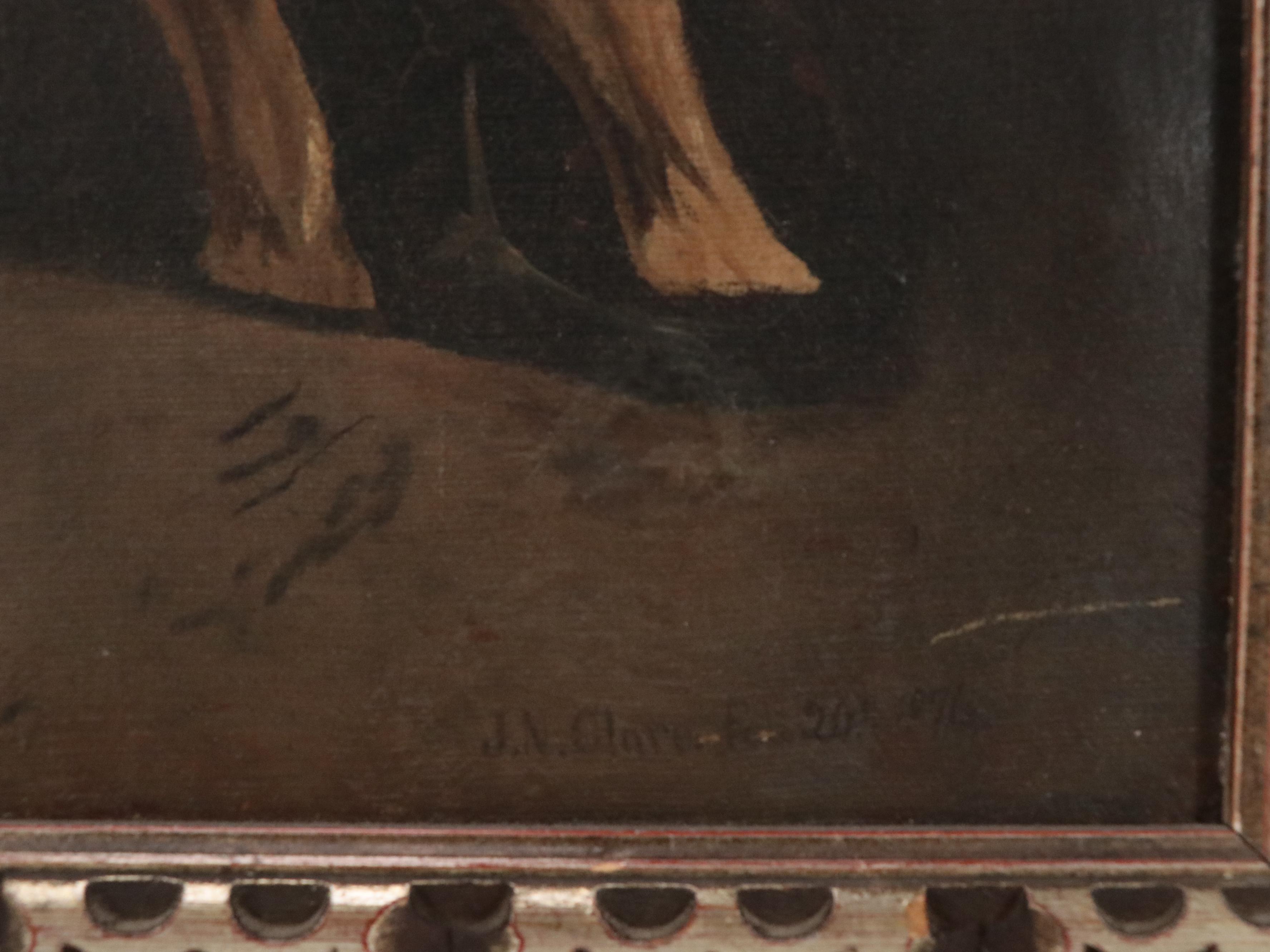 Ashcan School Oil Painting of Boy Escaping from Dog, Early 20th C