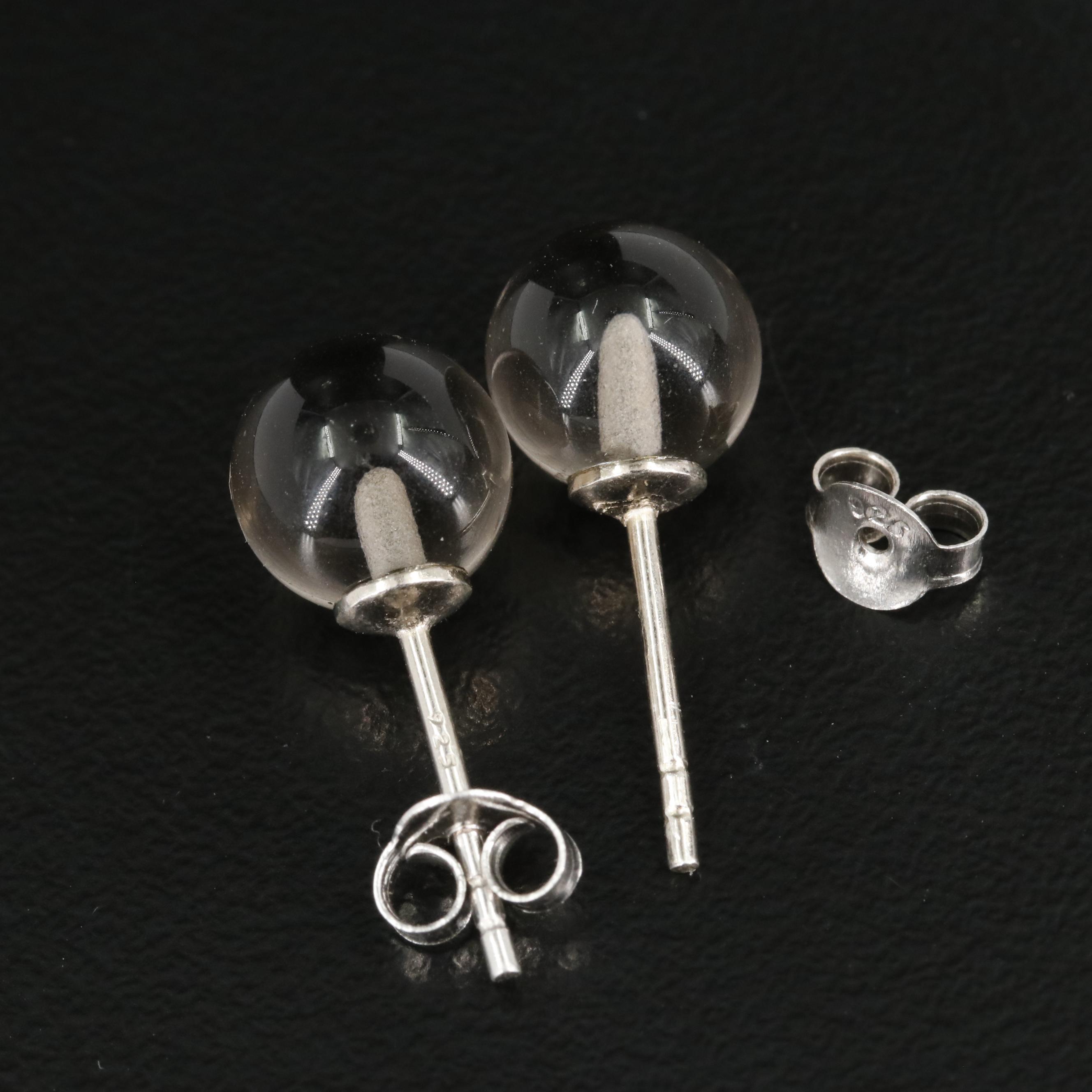 Sterling Round Smoky Quartz Stud Earrings Everything But The House