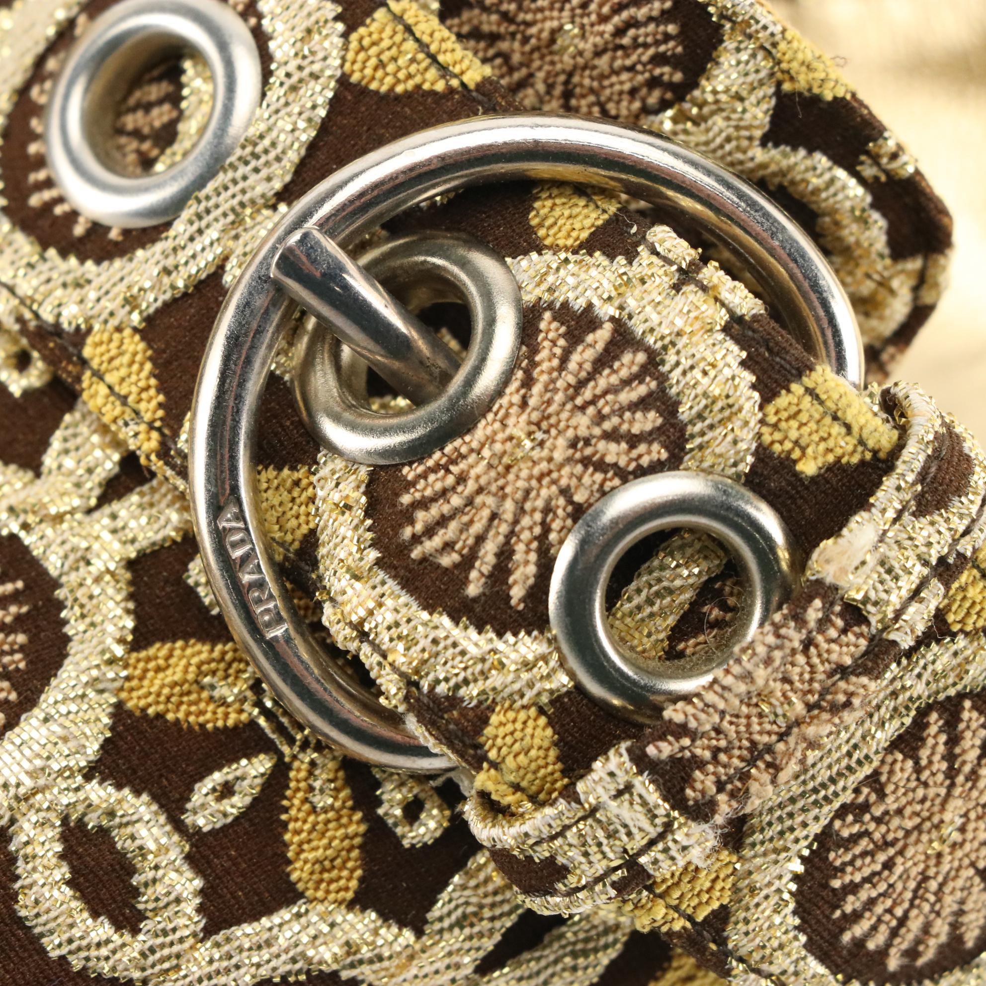 Prada Metallic Floral Brocade Pointed Toe Buckle Mules