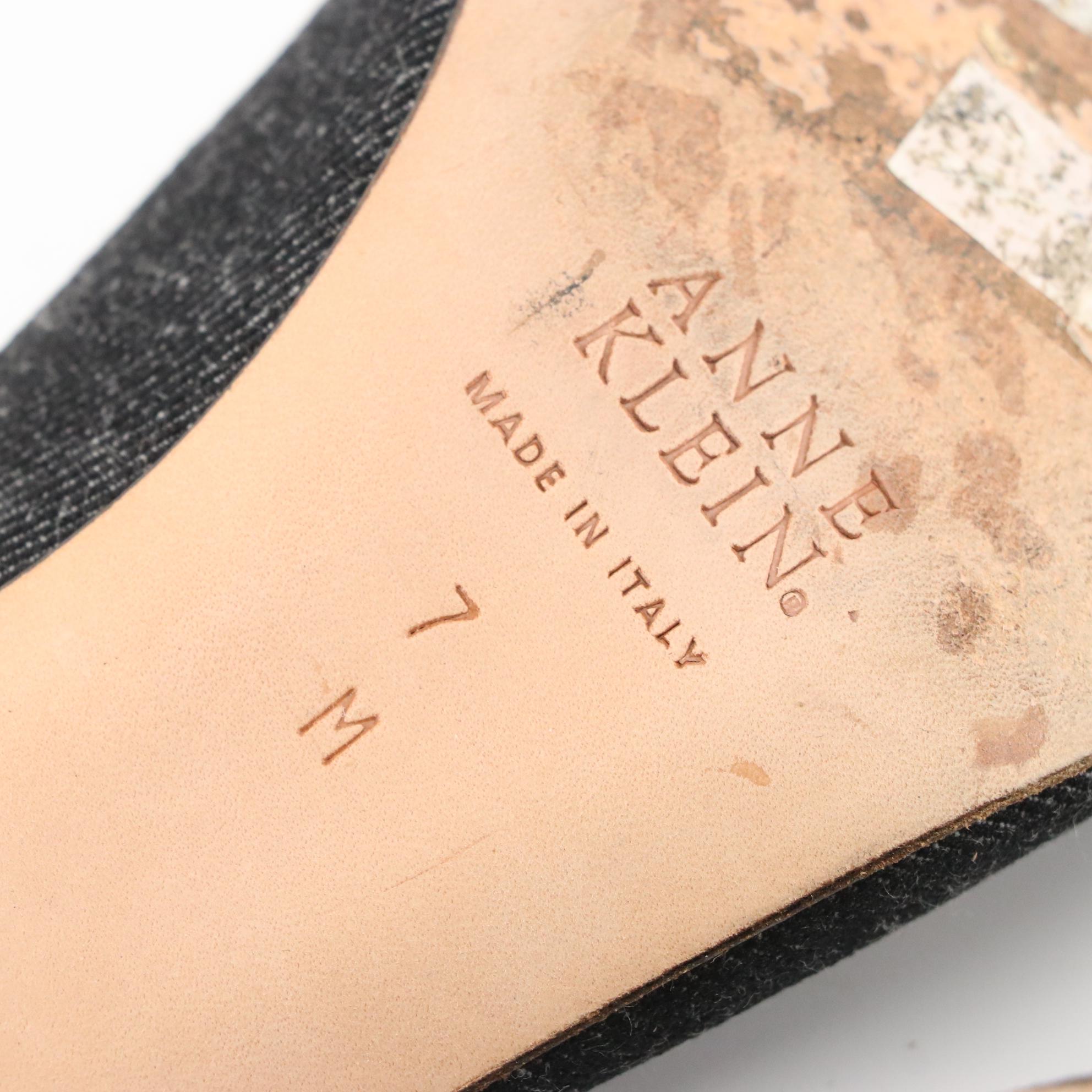 Anne Klein Brown Leather and Denim Pointed Toe Mules