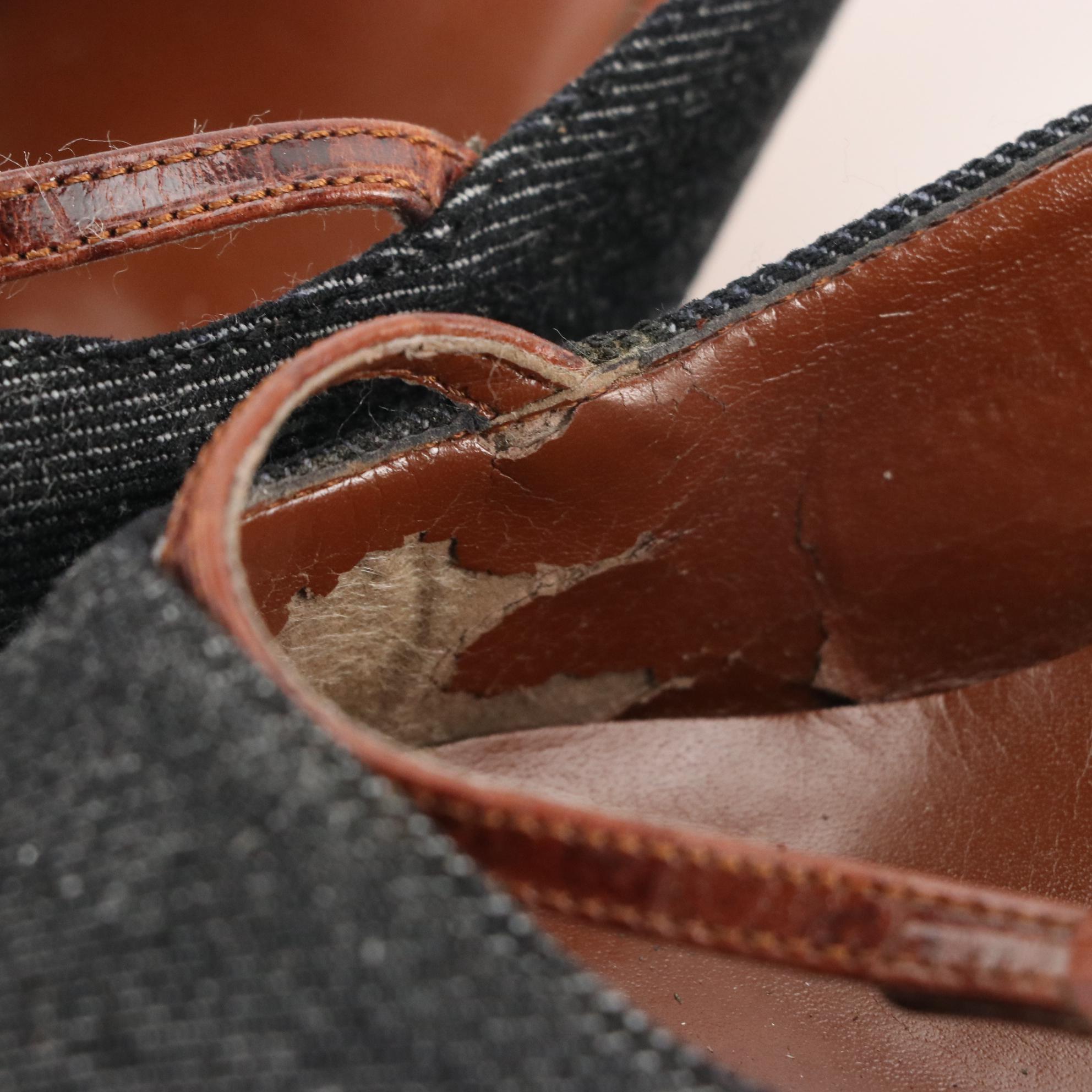 Anne Klein Brown Leather and Denim Pointed Toe Mules