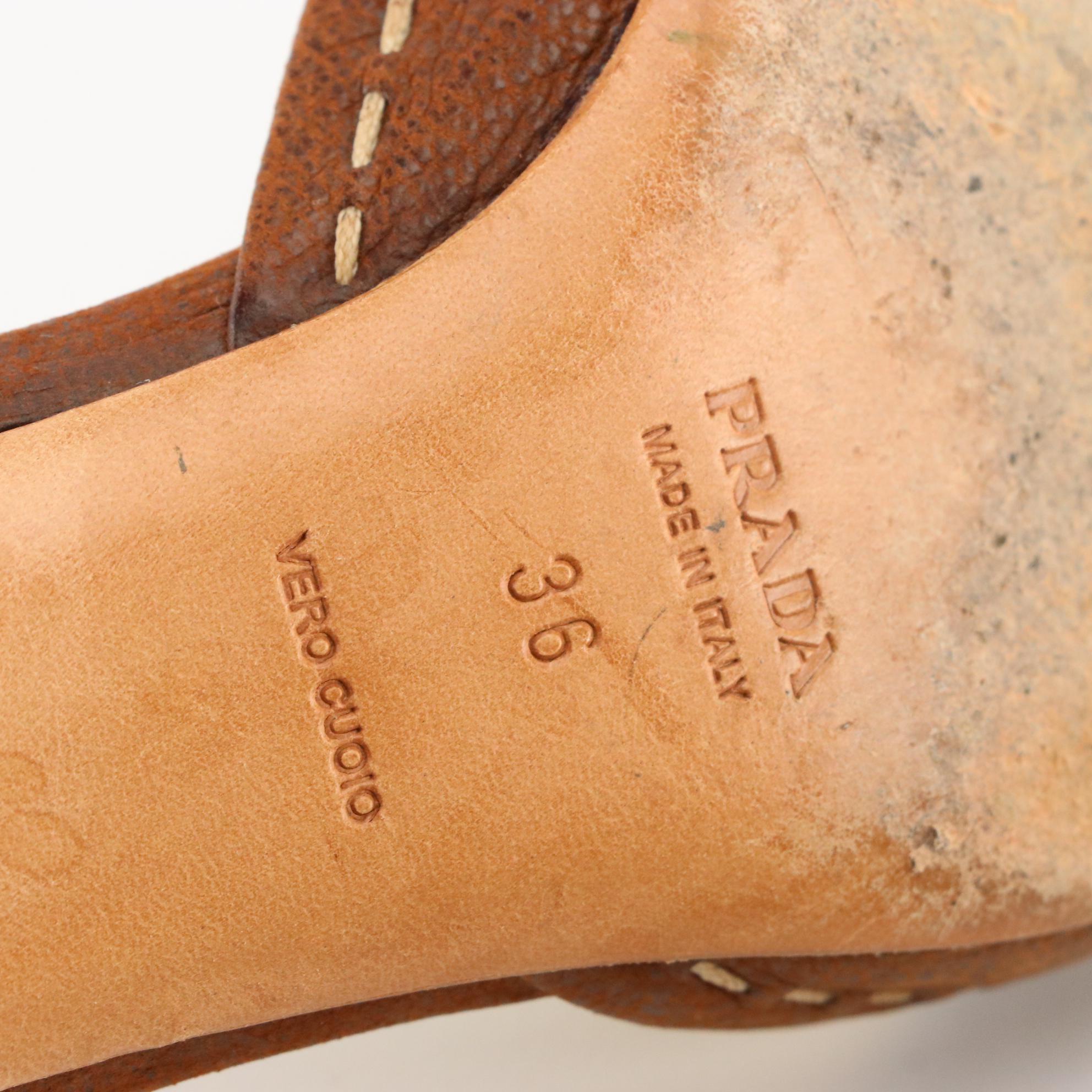 Prada Brown Leather Pointed Toe Buckle Heels