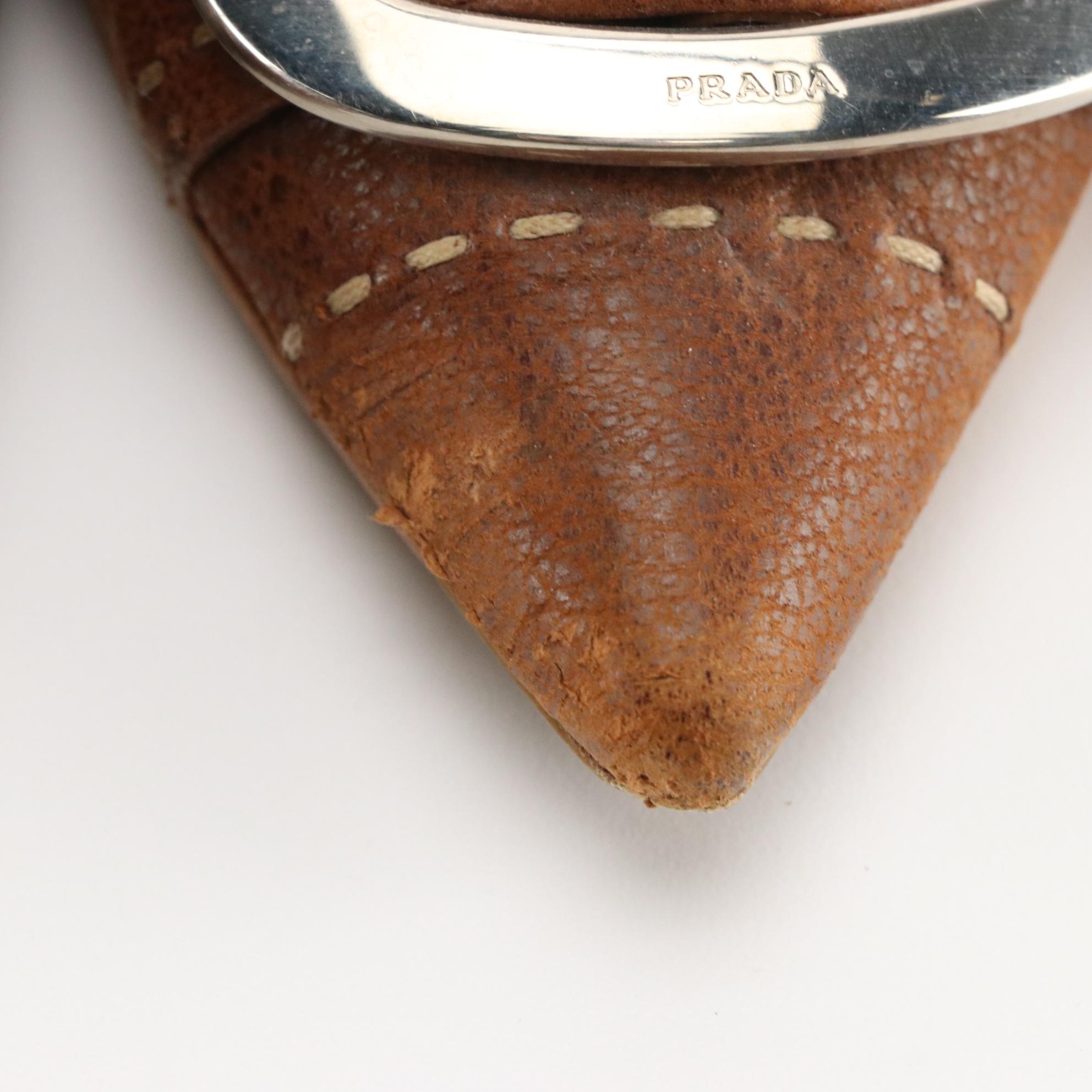 Prada Brown Leather Pointed Toe Buckle Heels