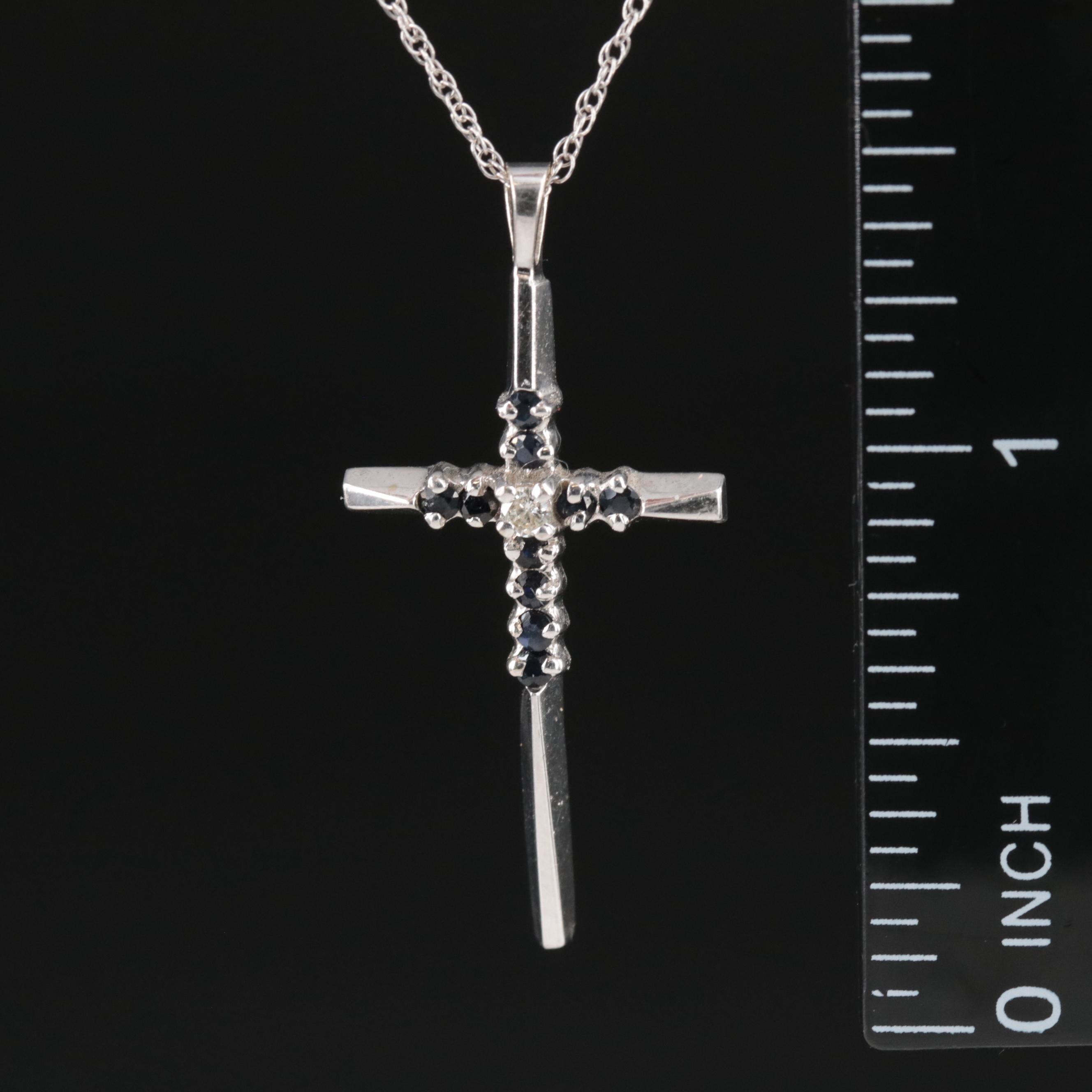14K Diamond and Sapphire Cross Necklace