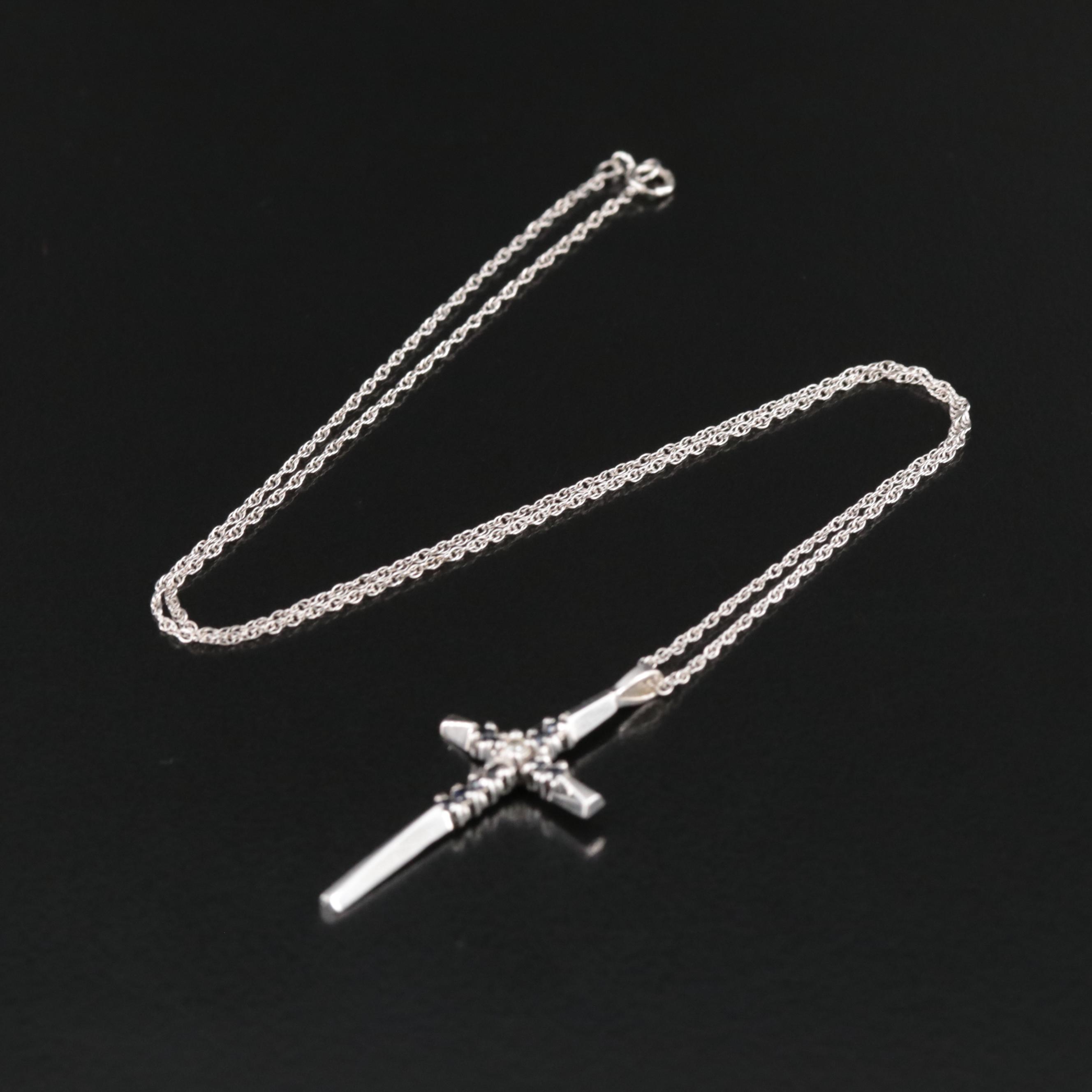 14K Diamond and Sapphire Cross Necklace