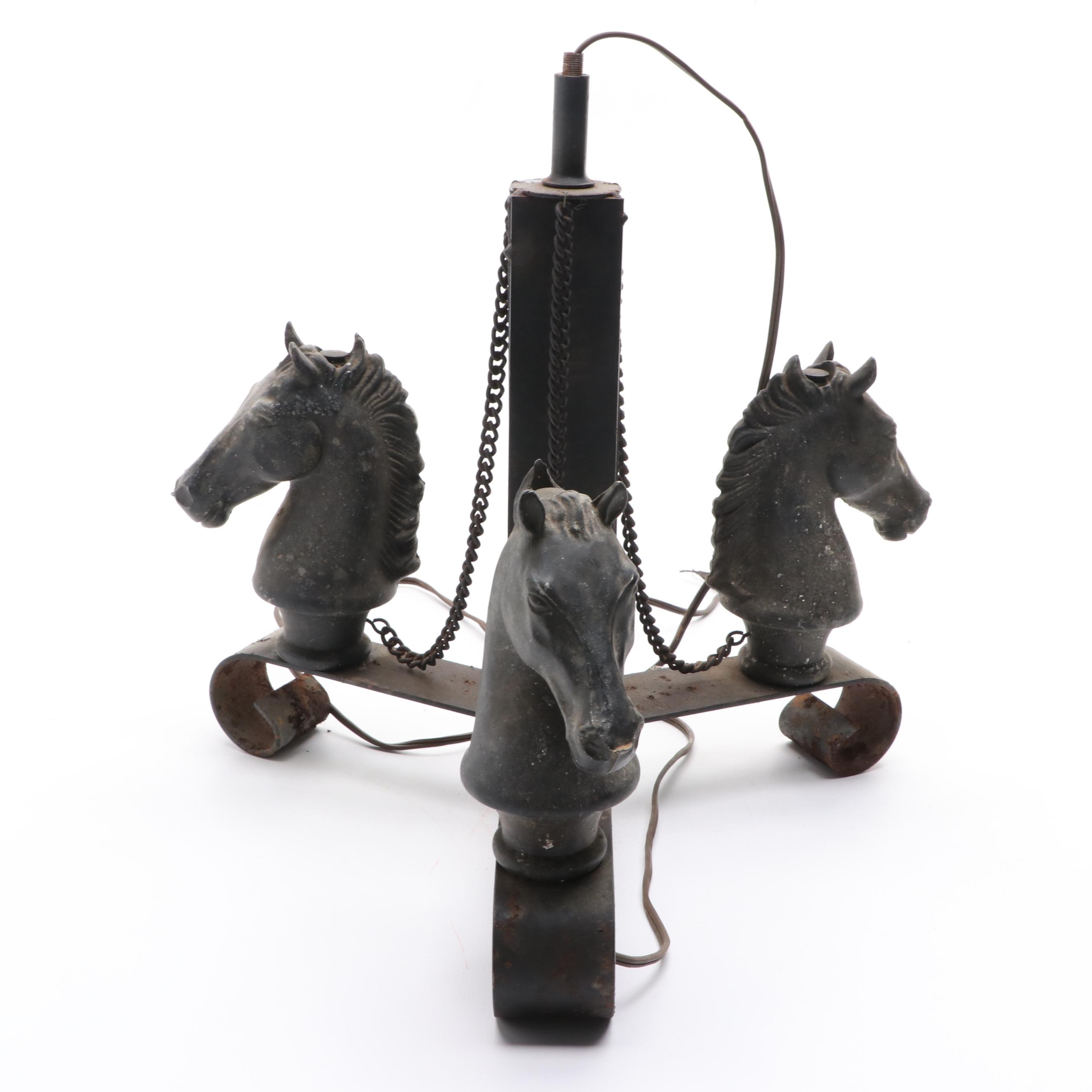 Cast and Wrought Iron Horse Head Lamp Base, 20th Century