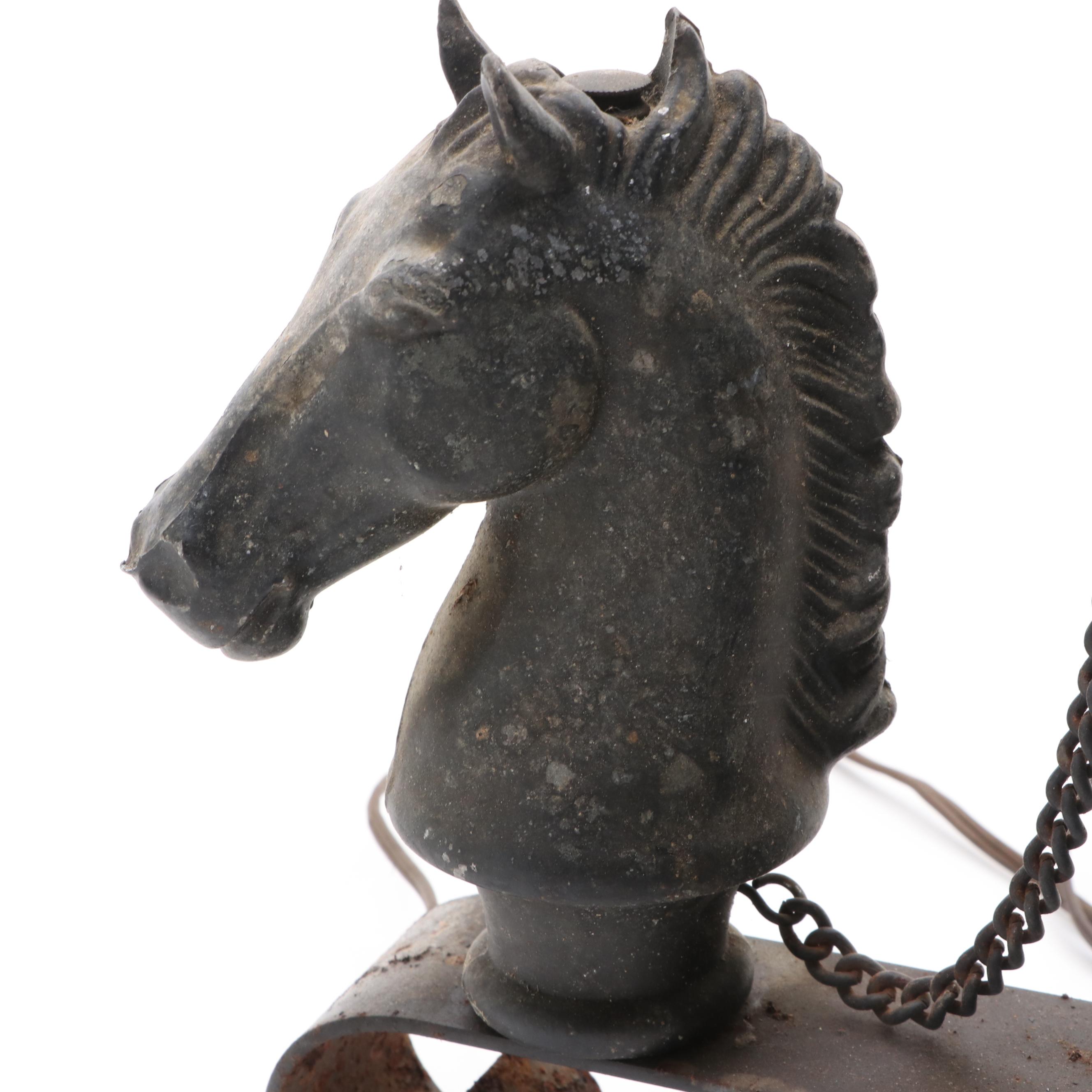 Cast and Wrought Iron Horse Head Lamp Base, 20th Century