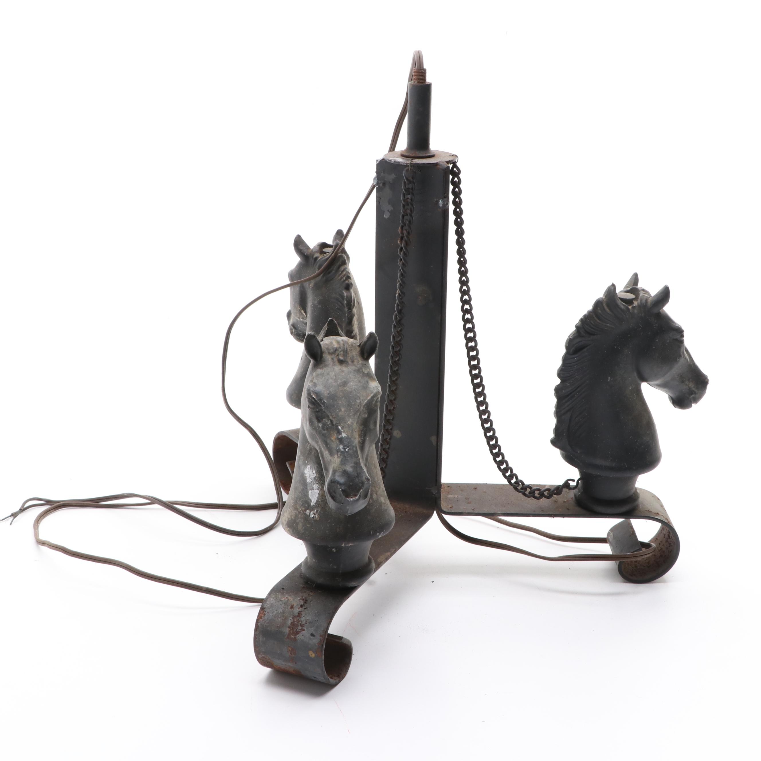 Cast and Wrought Iron Horse Head Lamp Base, 20th Century