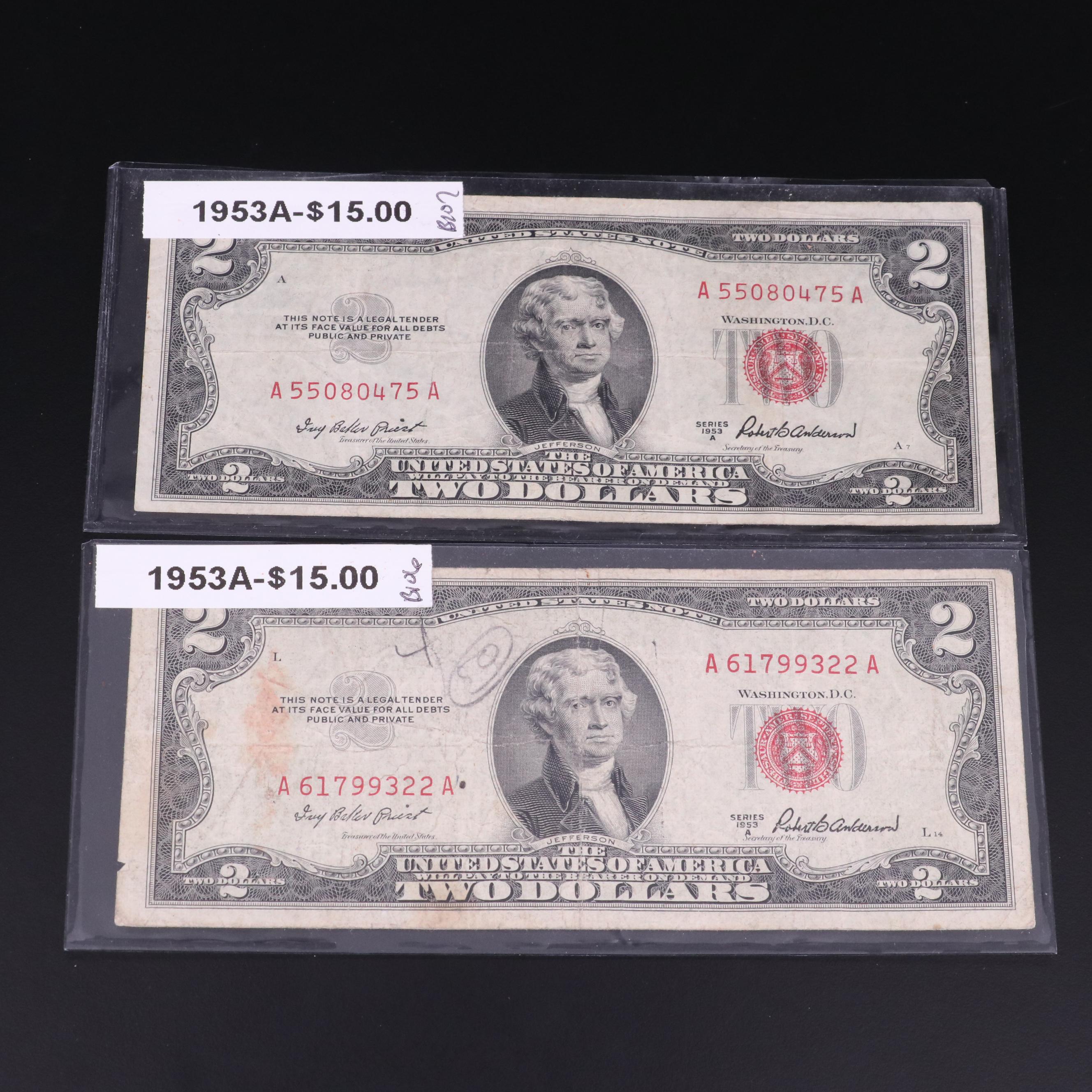 Group of Nineteen United States Two Dollar Notes