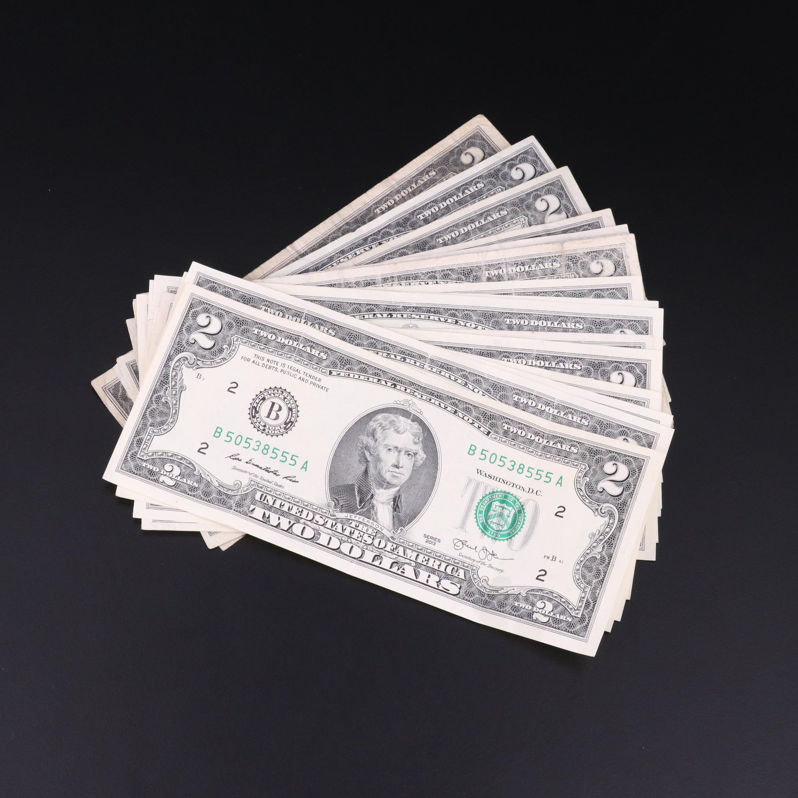 Group of Nineteen United States Two Dollar Notes