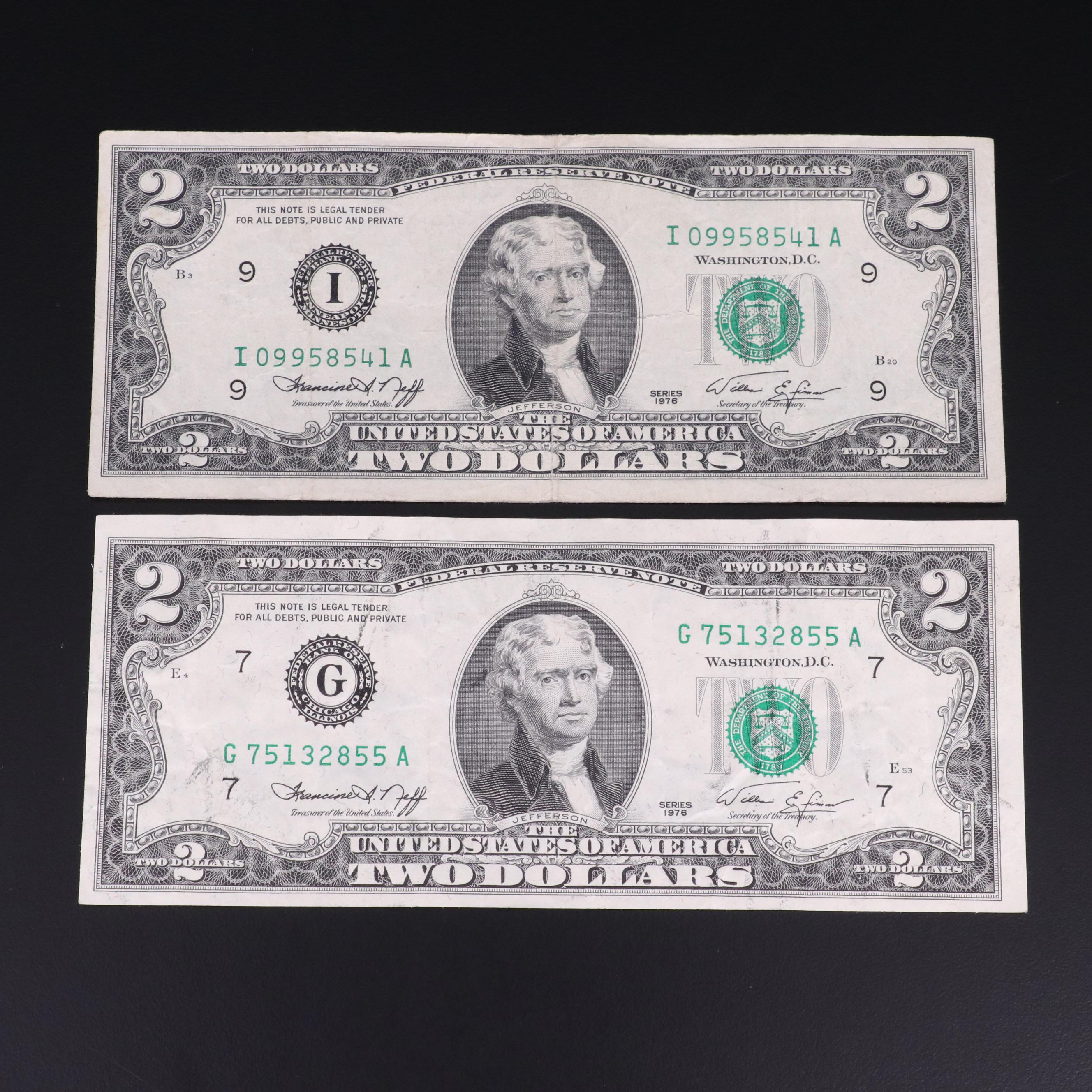 Group of Nineteen United States Two Dollar Notes