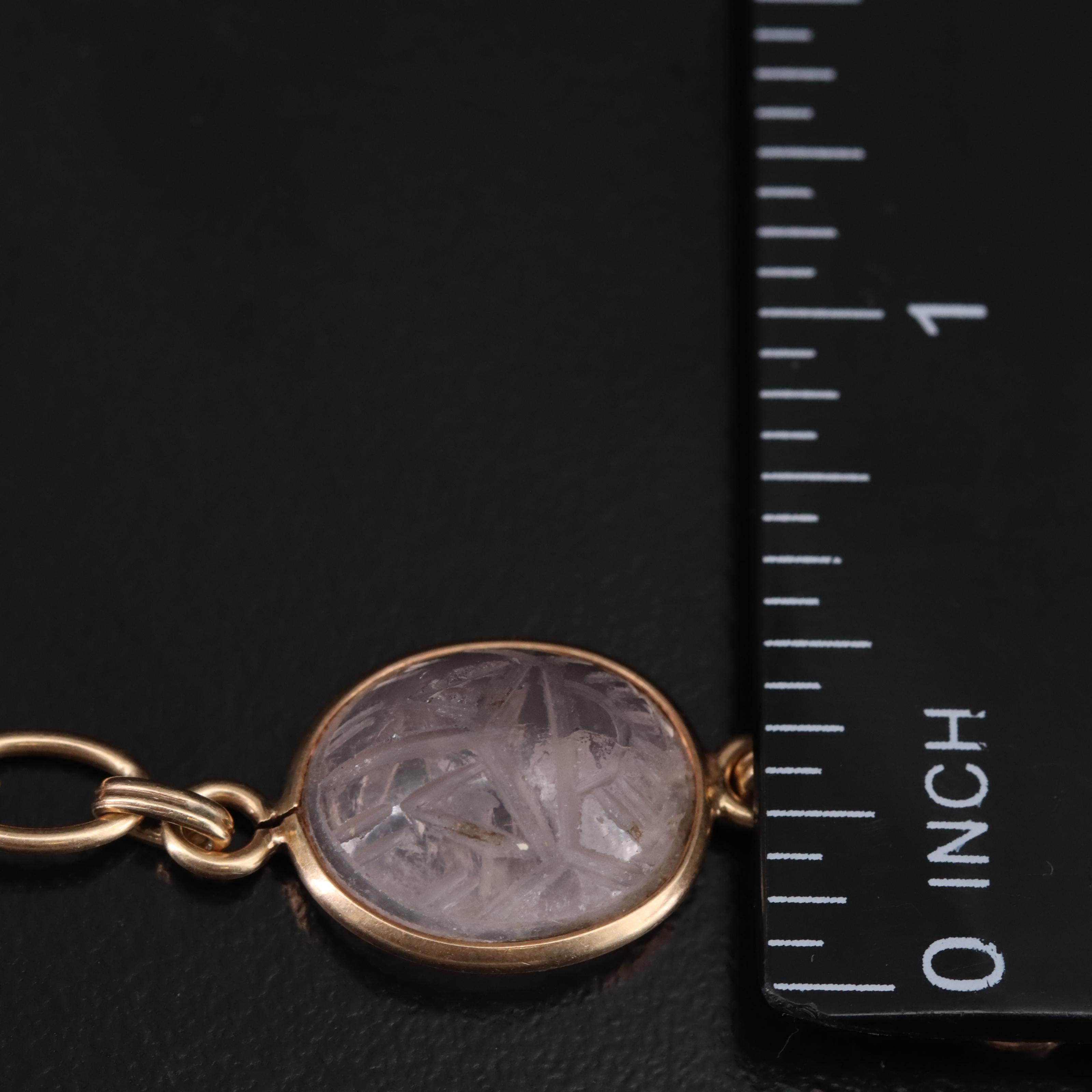 14K Tiger's Eye, Rose Quartz and Gemstone Scarab Bracelet