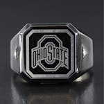 Stainless Steel Ohio State Signet Ring with Diamonds