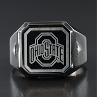 Stainless Steel Ohio State Signet Ring with Diamonds