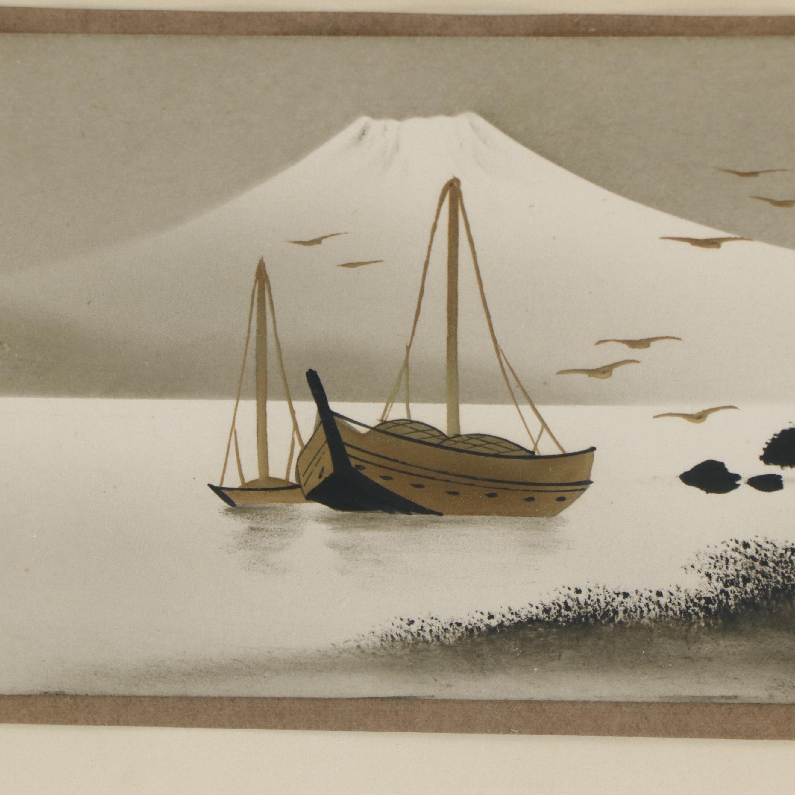 Japanese Gilt-Accented Ink Painting of Mt. Fuji, Early 20th Century