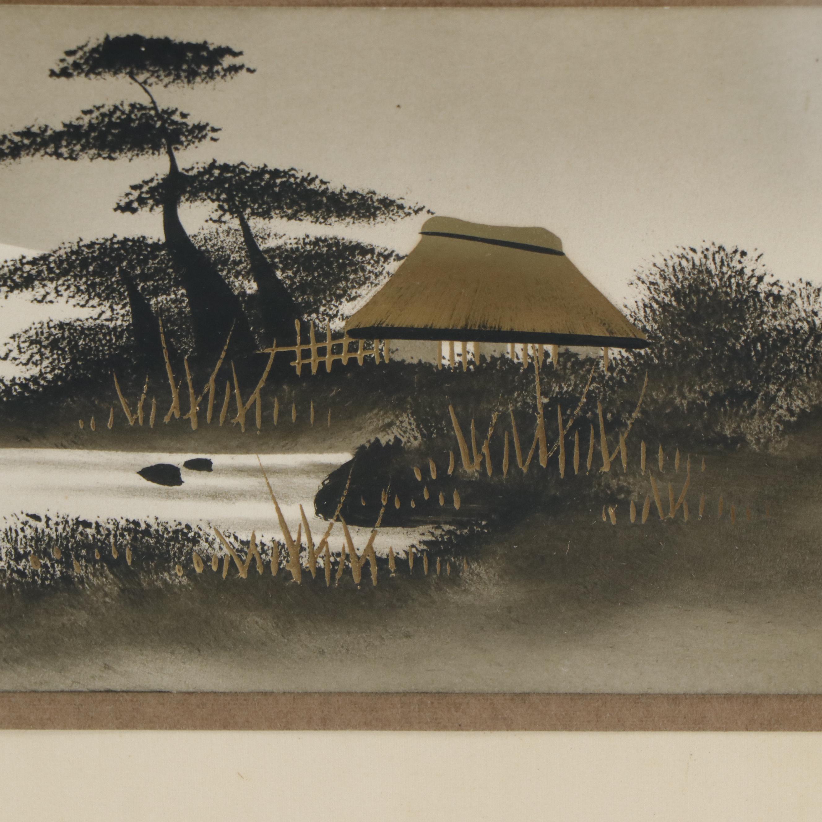 Japanese Gilt-Accented Ink Painting of Mt. Fuji, Early 20th Century