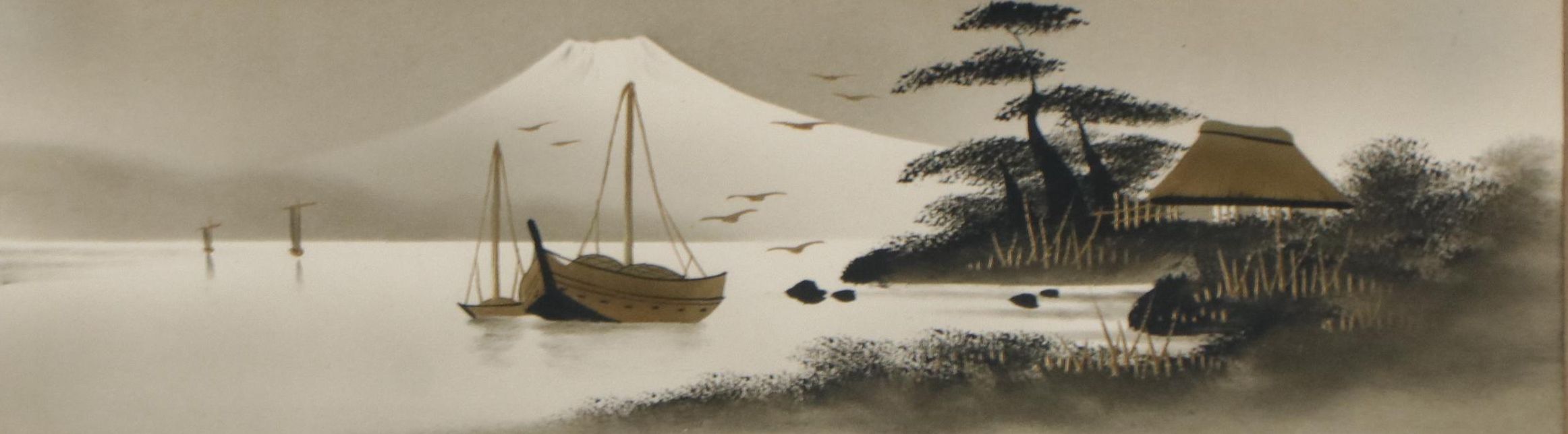 Japanese Gilt-Accented Ink Painting of Mt. Fuji, Early 20th Century