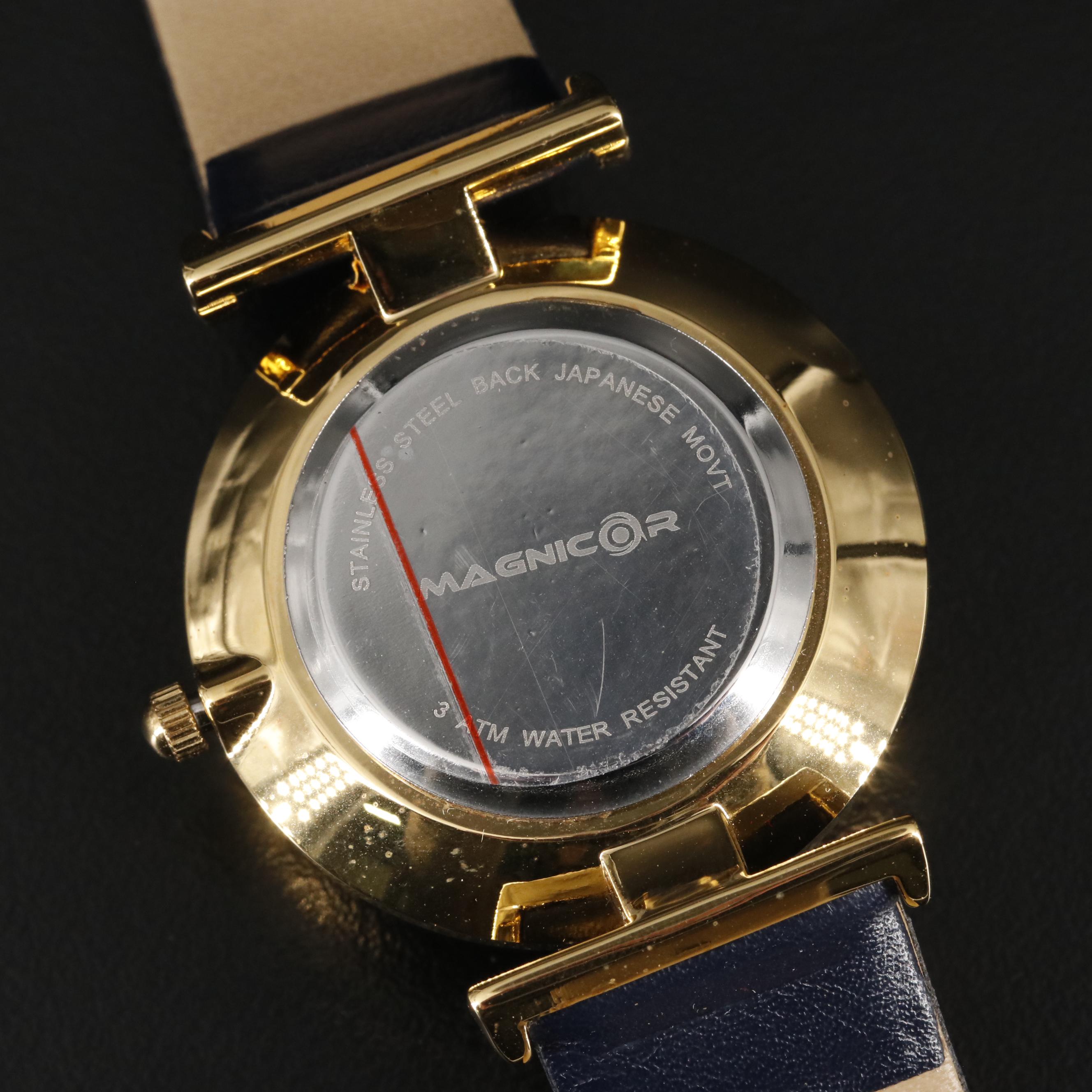 Magnicor Feather Motif Watch with Swarovski Crystal Accents and Blue Strap