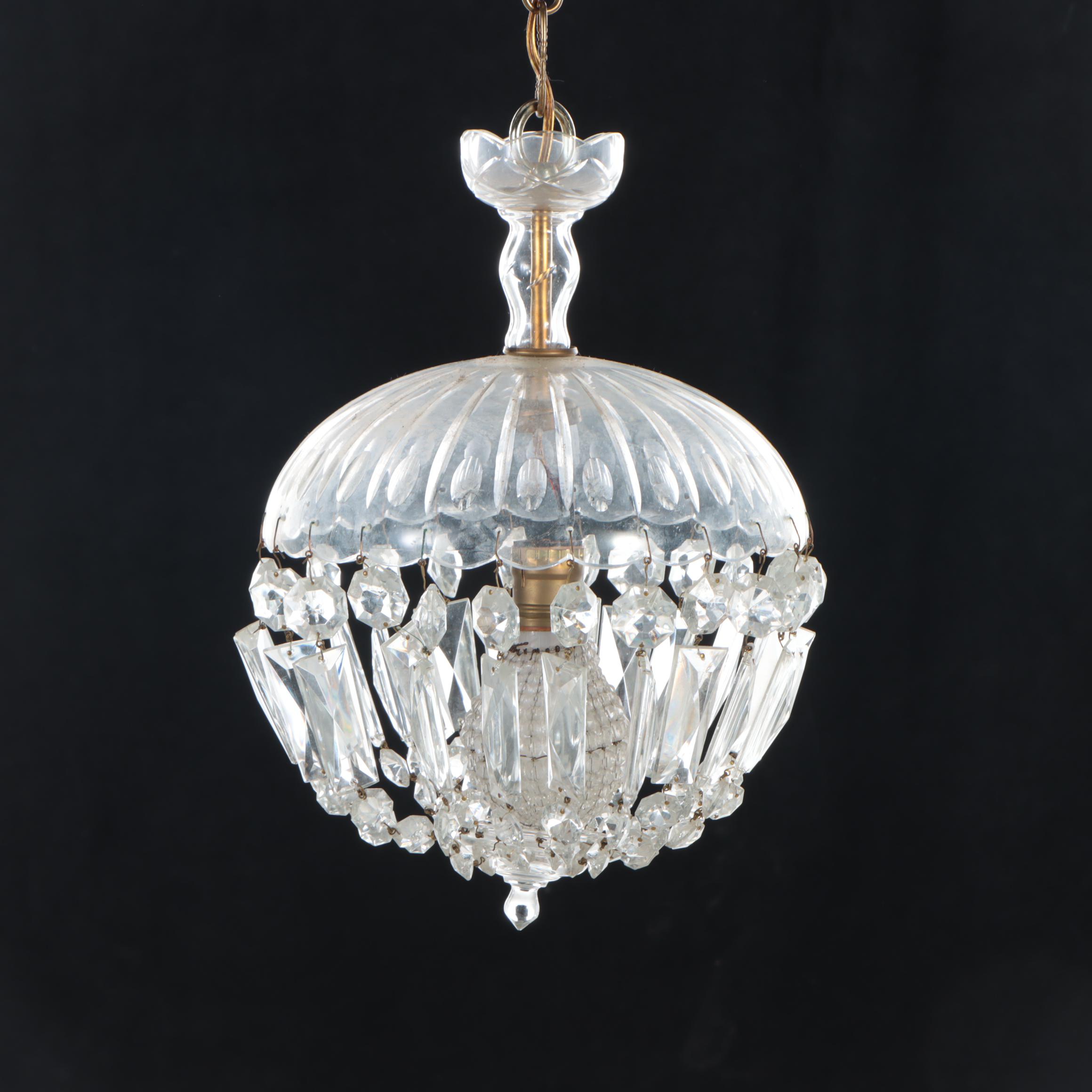 Cut Glass Pendant Light with Crystal Prisms, Early 20th Century