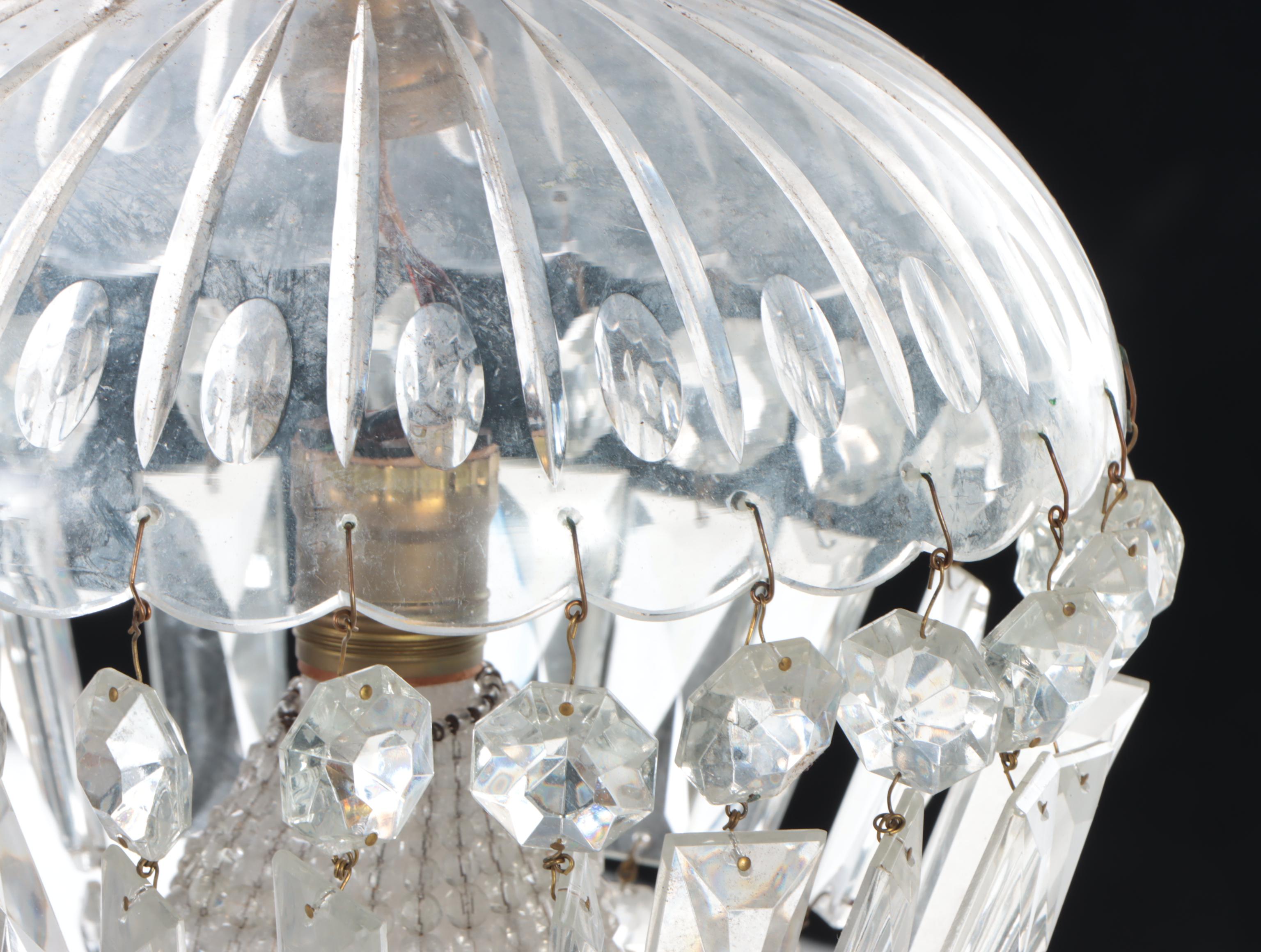 Cut Glass Pendant Light with Crystal Prisms, Early 20th Century