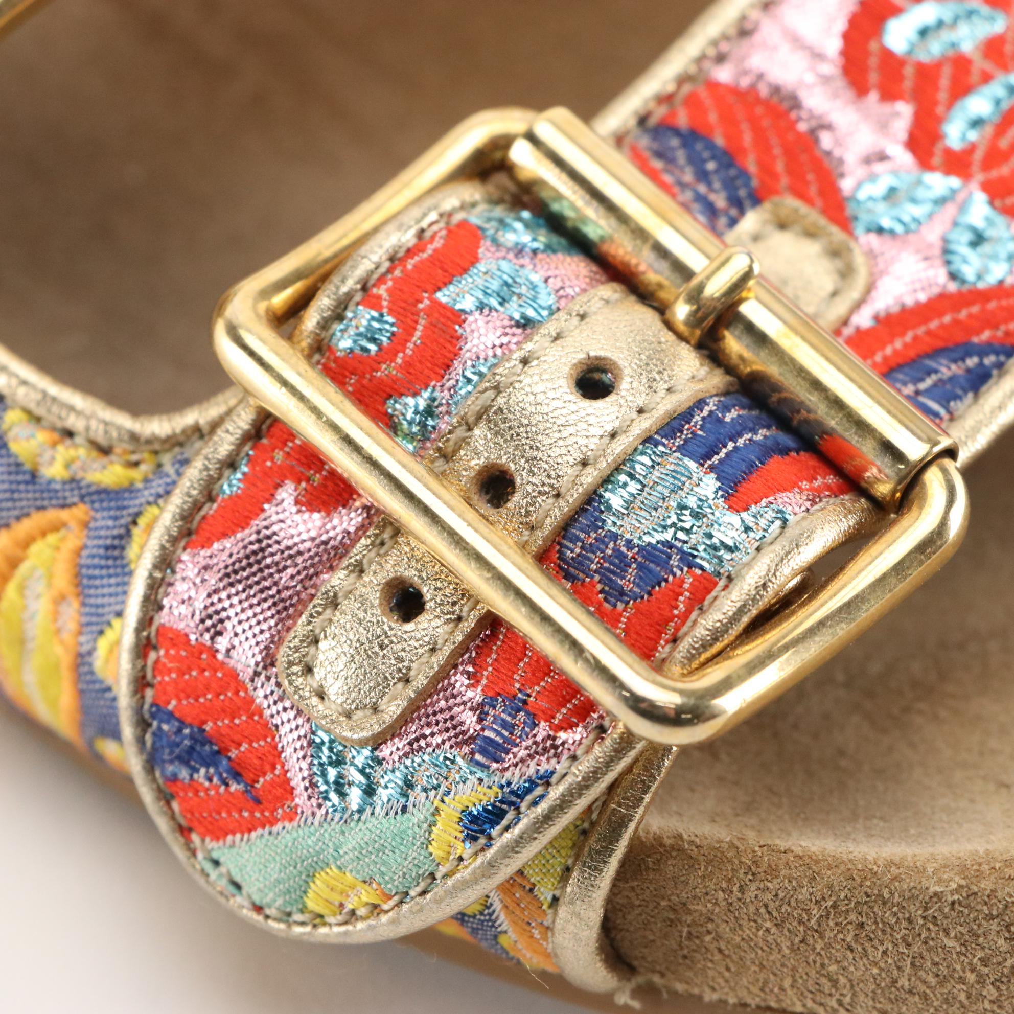 Prada Double Strap Slide Sandals in Multicolor Brocade