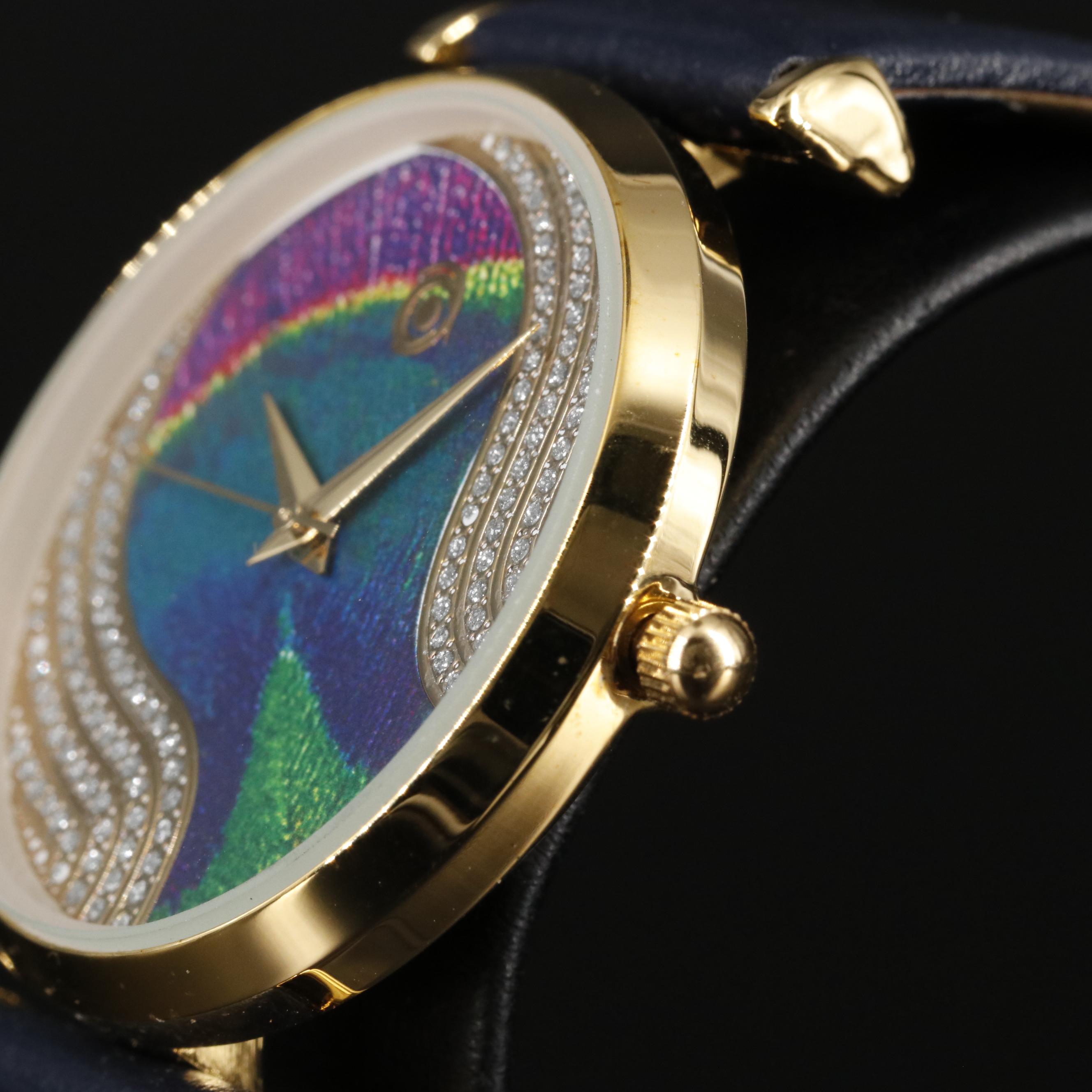 Magnicor Feather Motif Watch with Swarovski Crystal Accents and Blue Strap