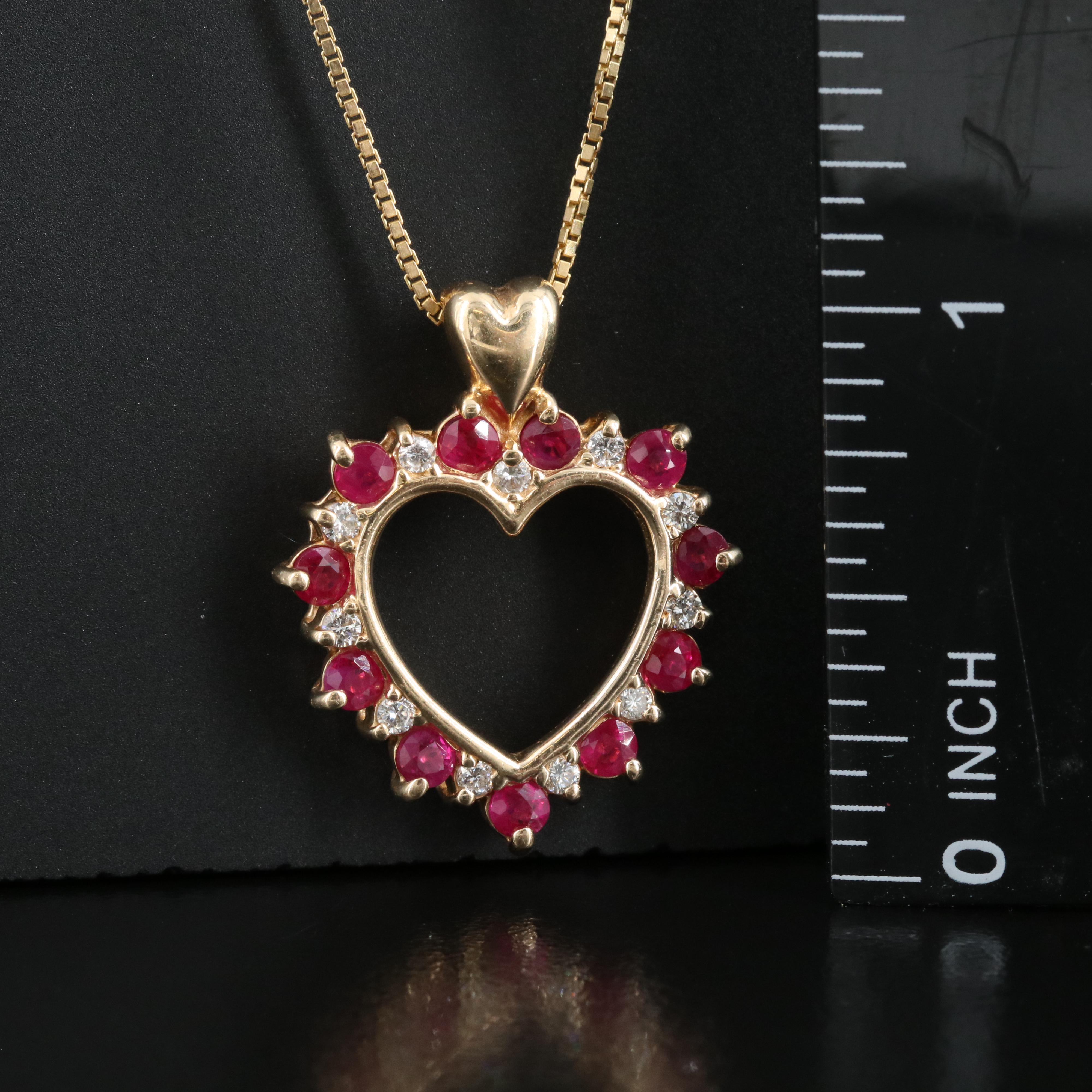 14K Alternating Ruby and Diamond Heart Necklace