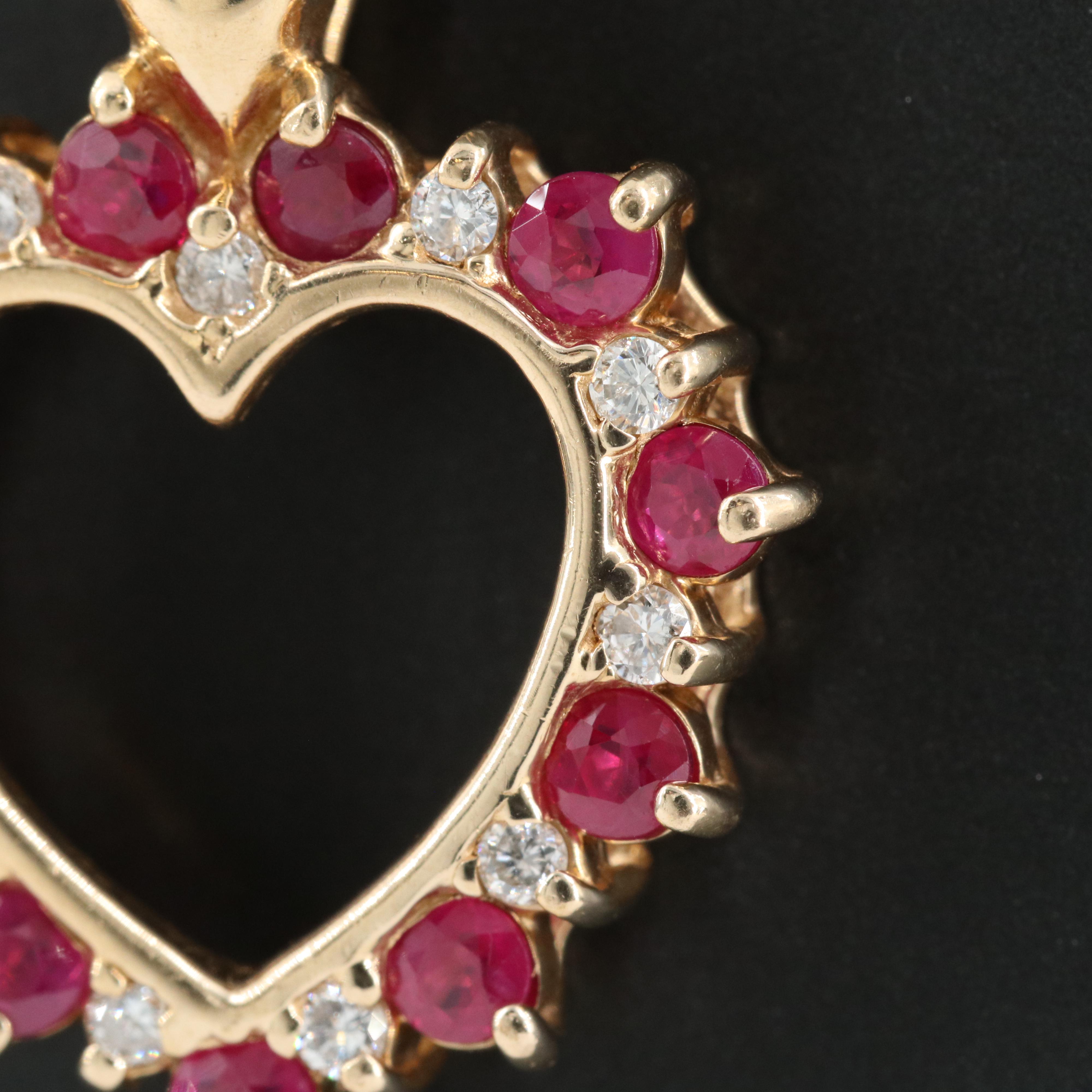 14K Alternating Ruby and Diamond Heart Necklace