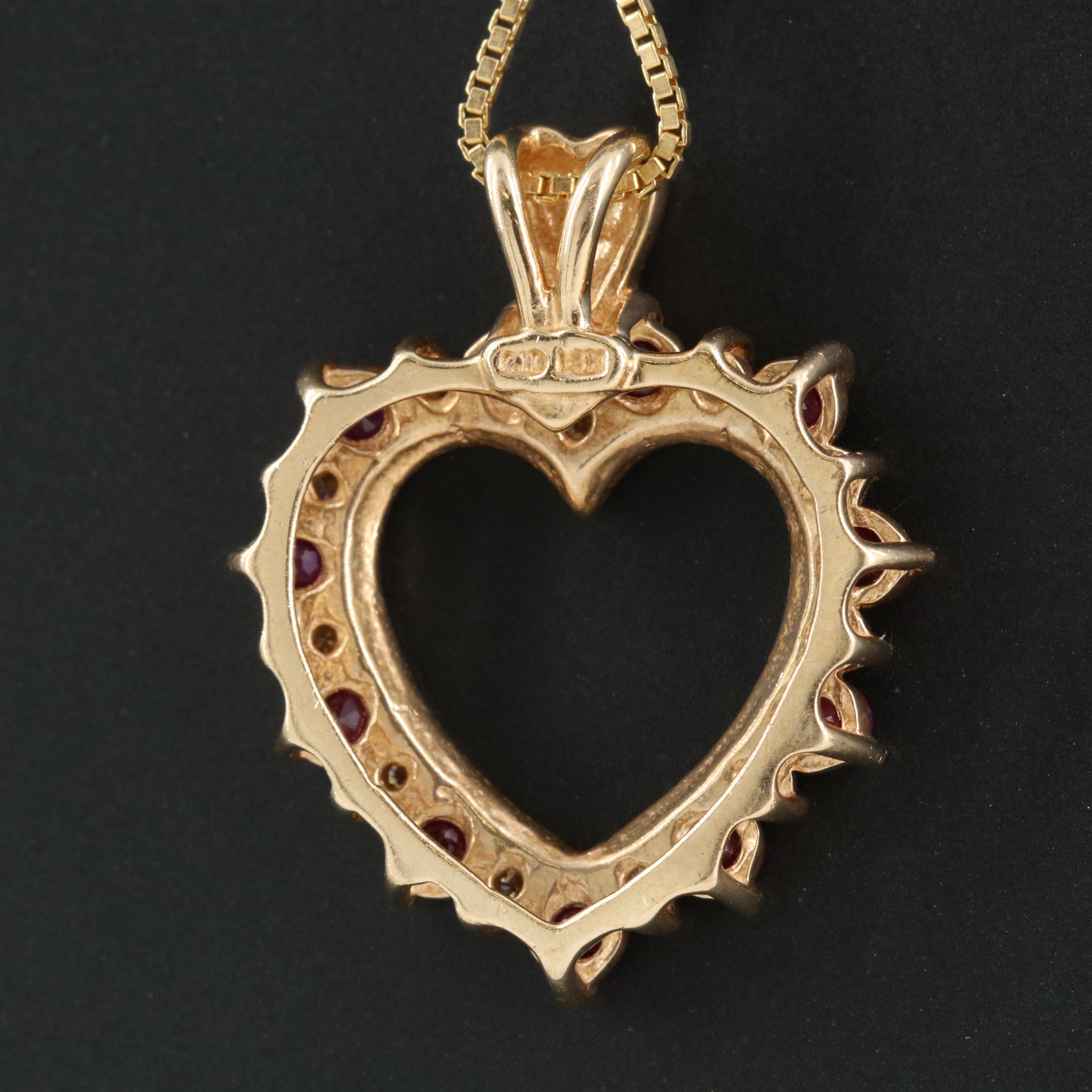 14K Alternating Ruby and Diamond Heart Necklace