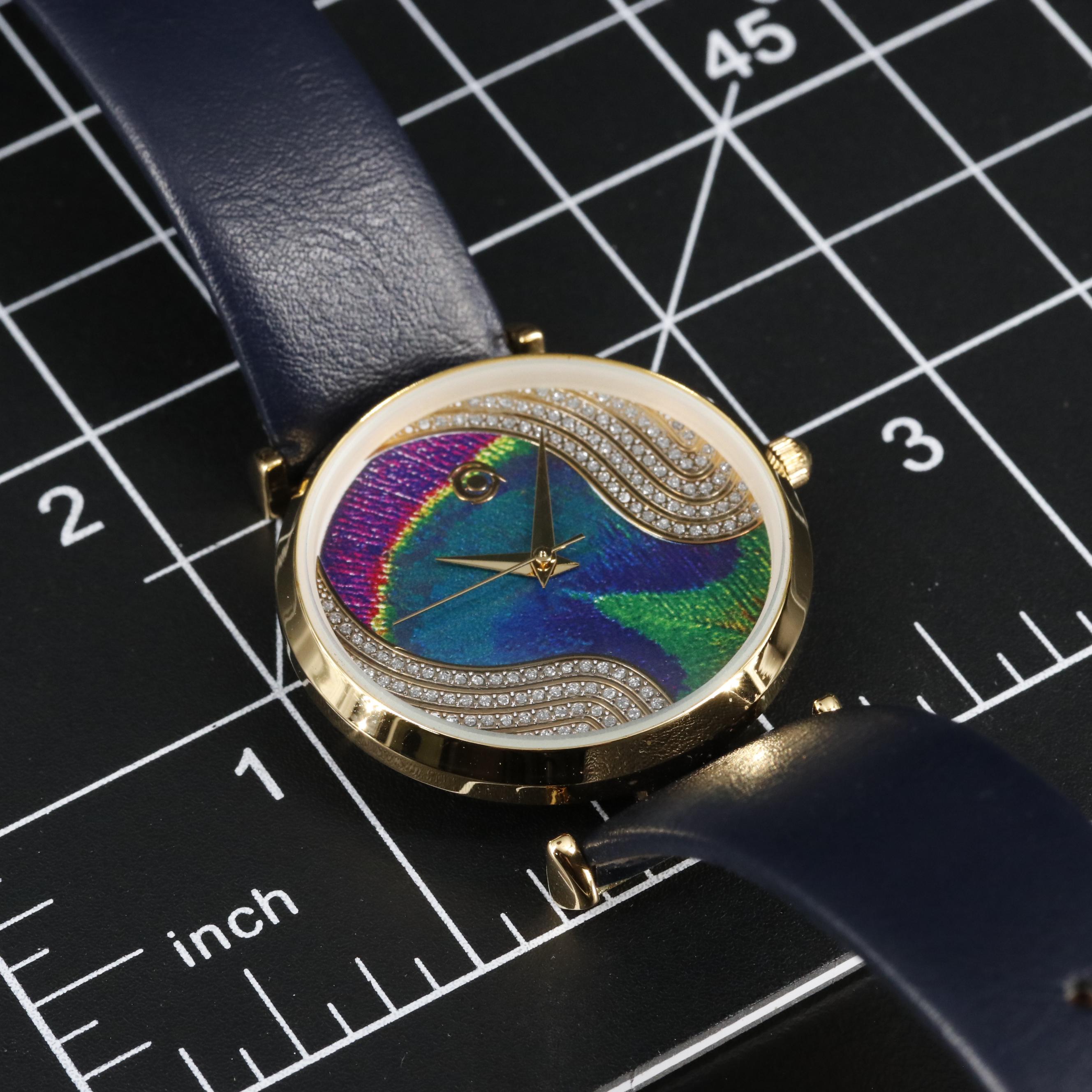 Magnicor Feather Motif Watch with Swarovski Crystal Accents and Blue Strap