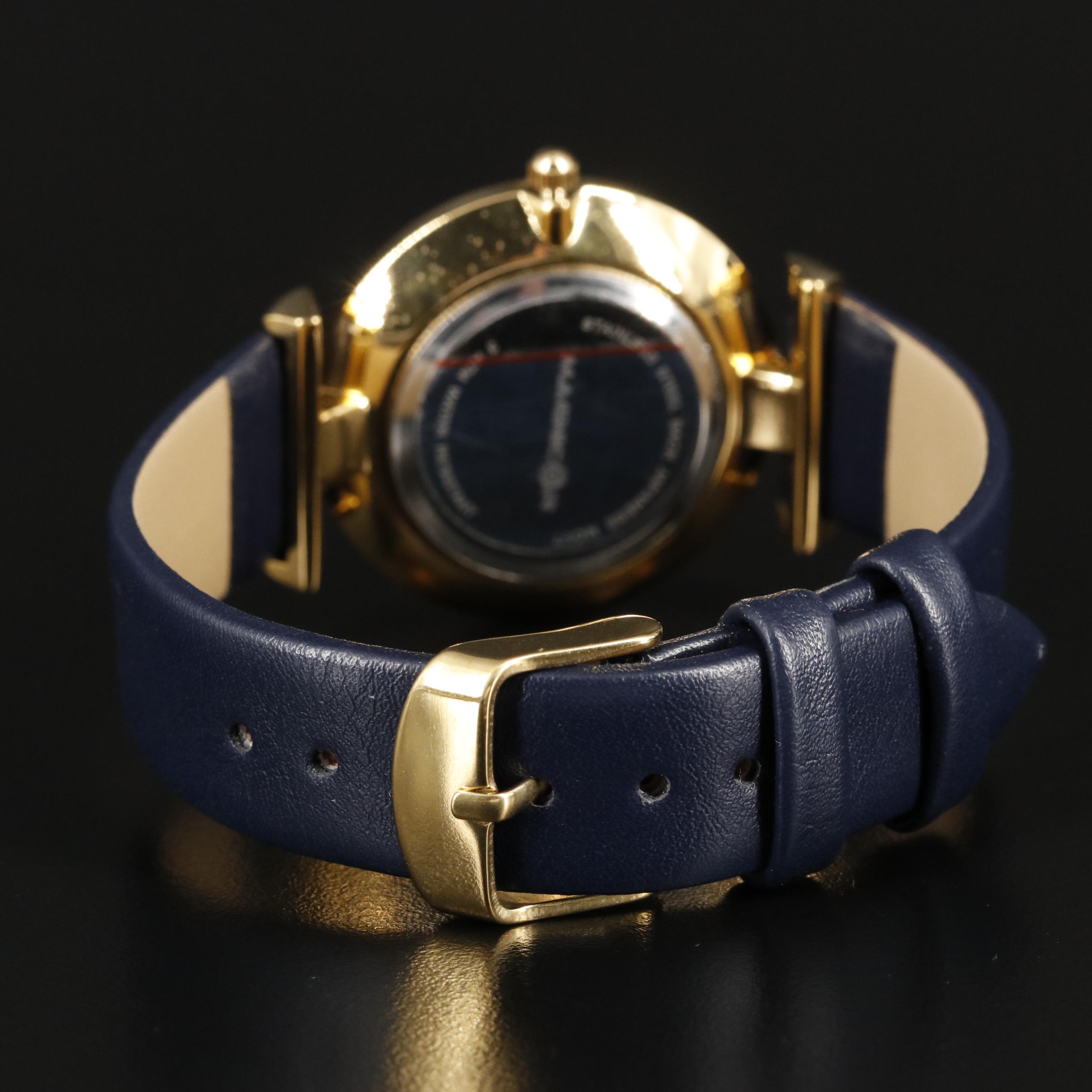 Magnicor Feather Motif Watch with Swarovski Crystal Accents and Blue Strap