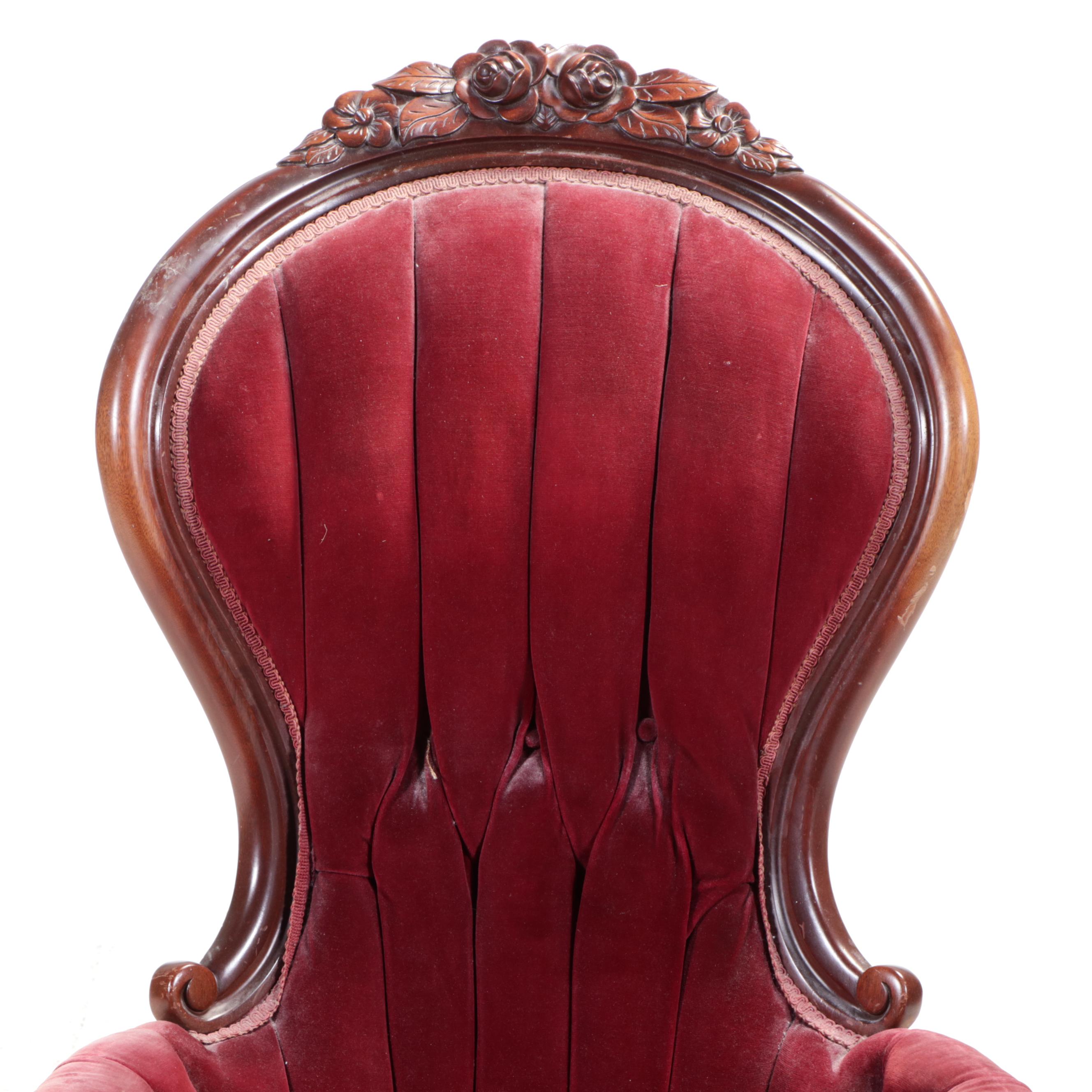 Victorian Rococo Revival Carved Wood Armchair, Early 20th Century
