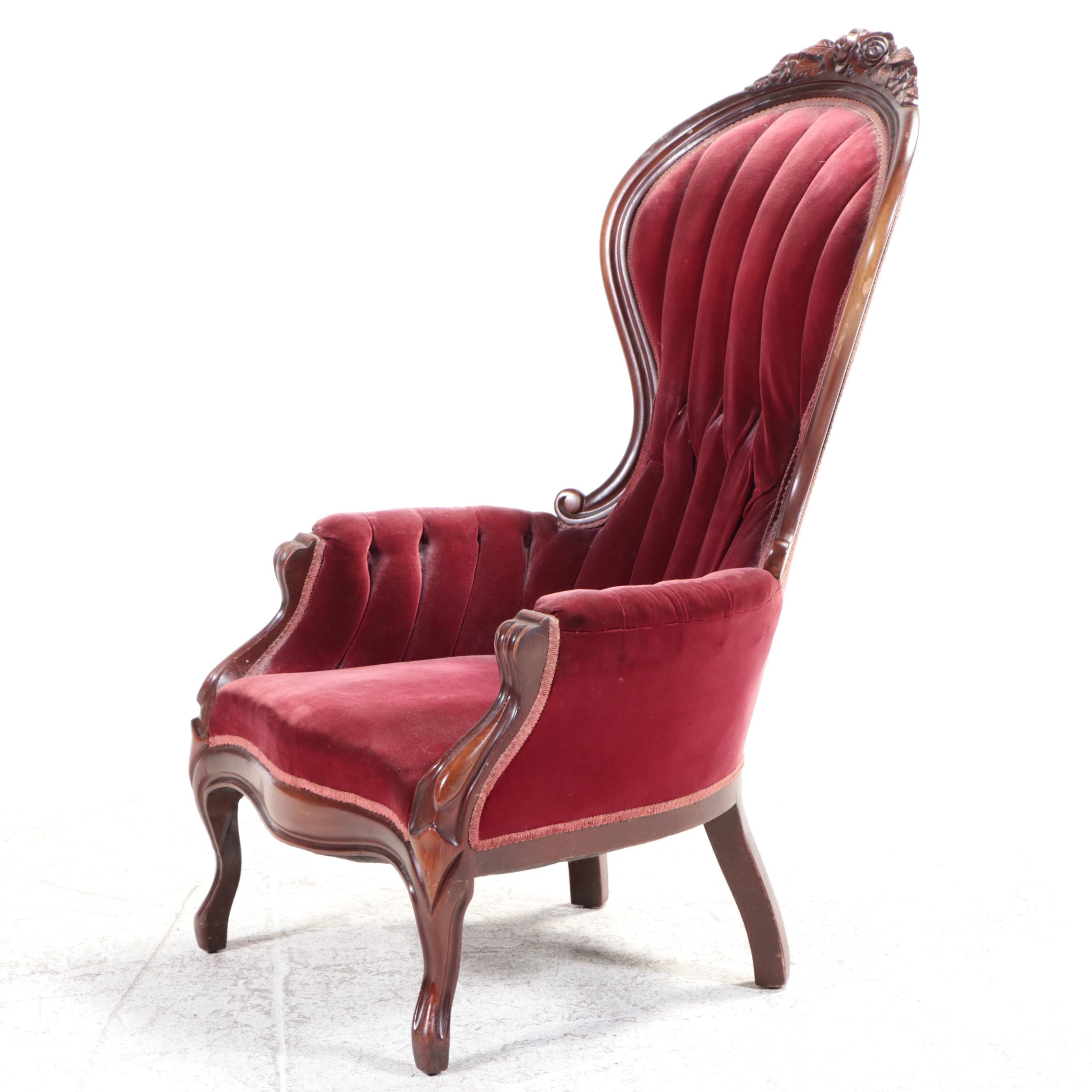 Victorian Rococo Revival Carved Wood Armchair, Early 20th Century