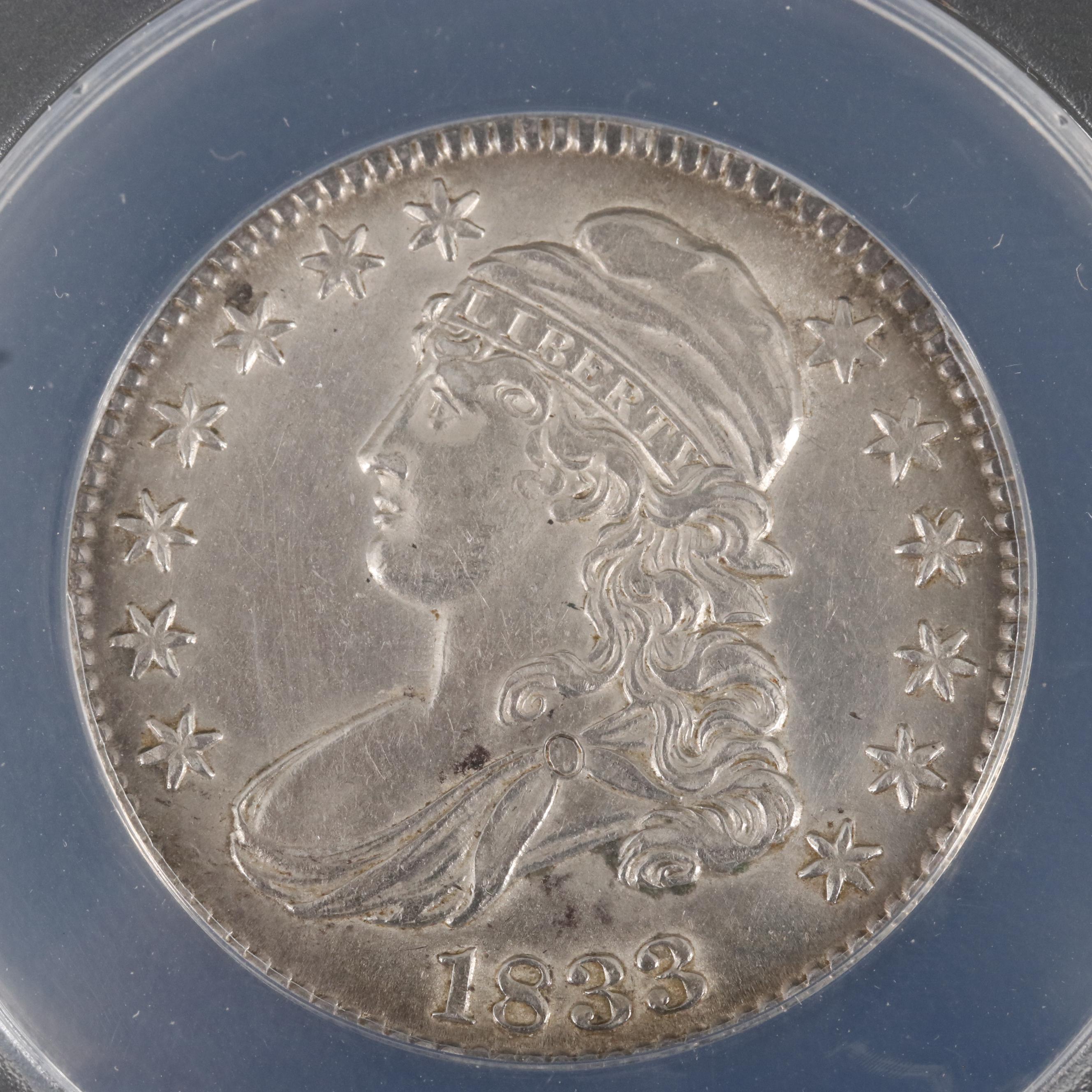 ANACS Graded AU55 Details Cleaned 1833 Capped Bust Silver Half Dollar