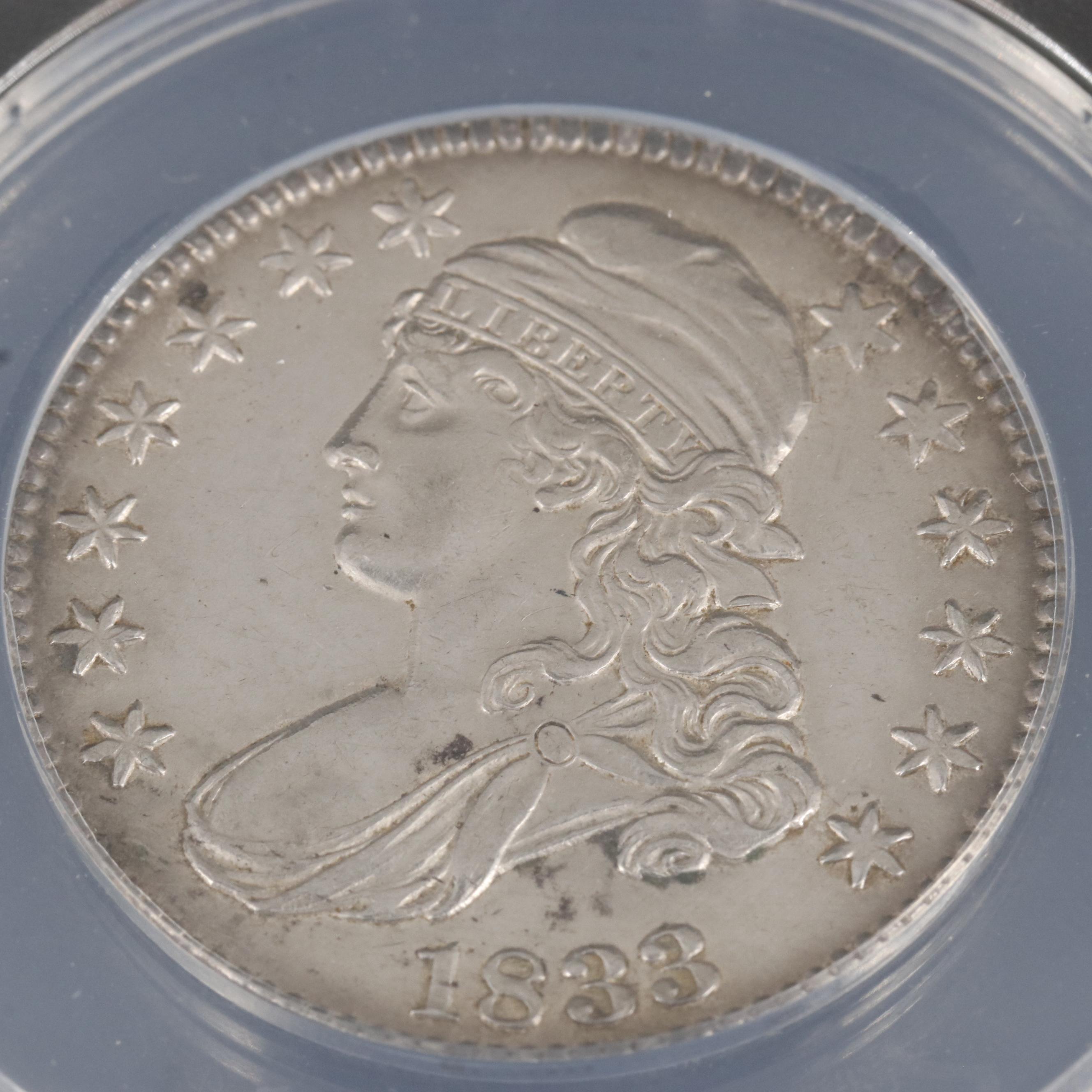ANACS Graded AU55 Details Cleaned 1833 Capped Bust Silver Half Dollar