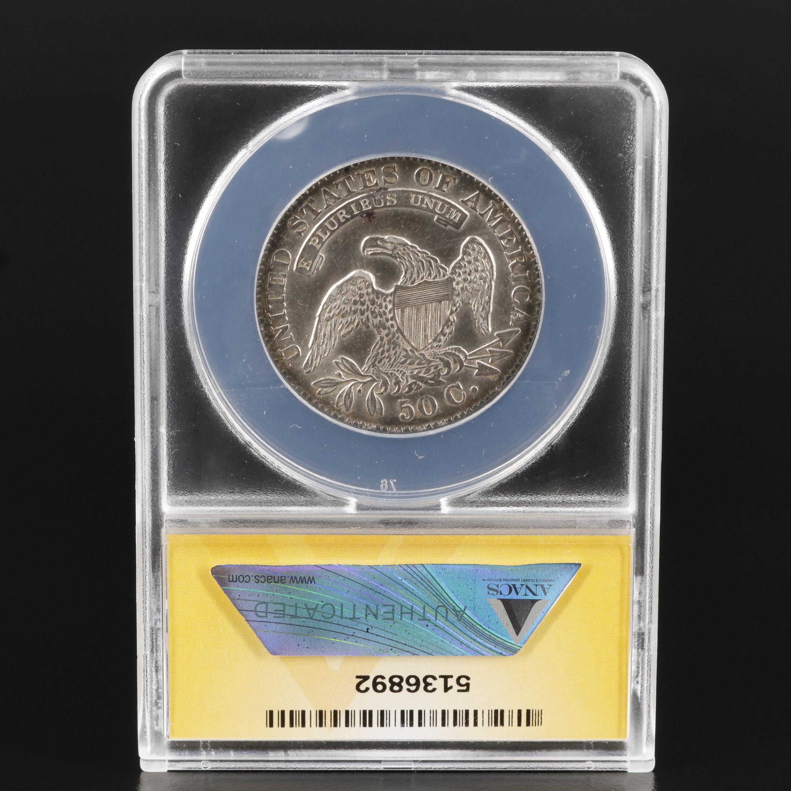 ANACS Graded AU55 Details Cleaned 1833 Capped Bust Silver Half Dollar