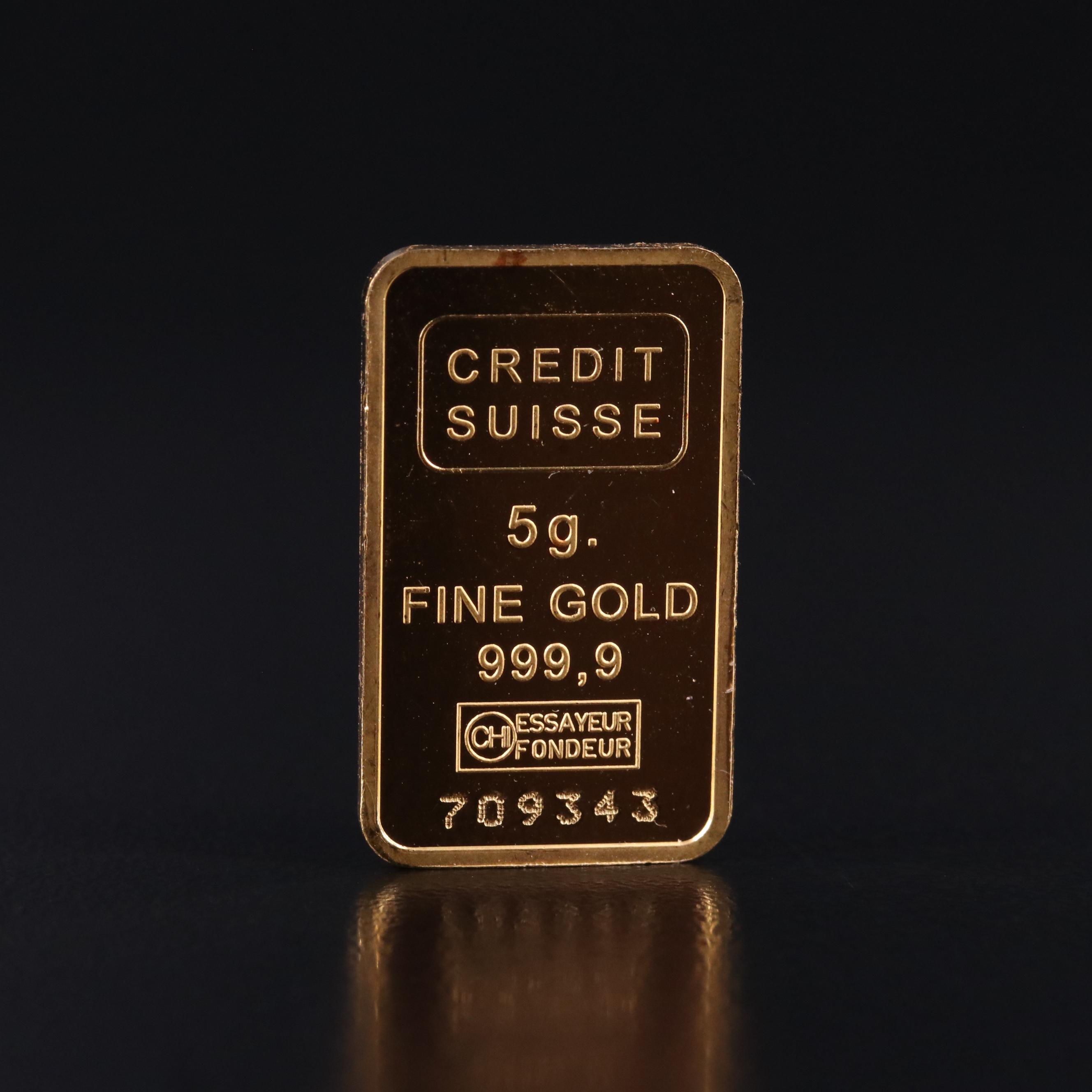 Credit Suisse Five Gram Bar of .999 Gold