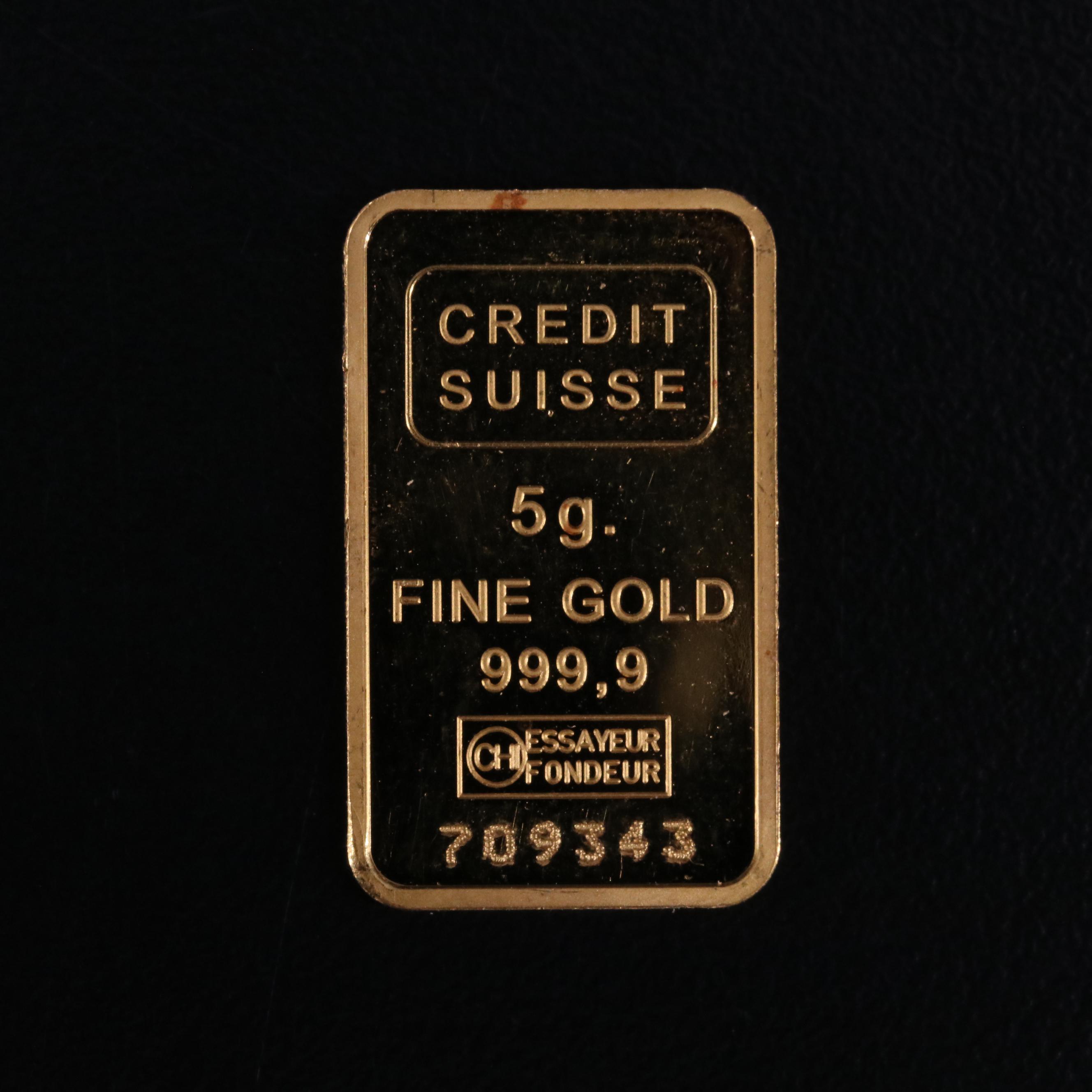 Credit Suisse Five Gram Bar of .999 Gold
