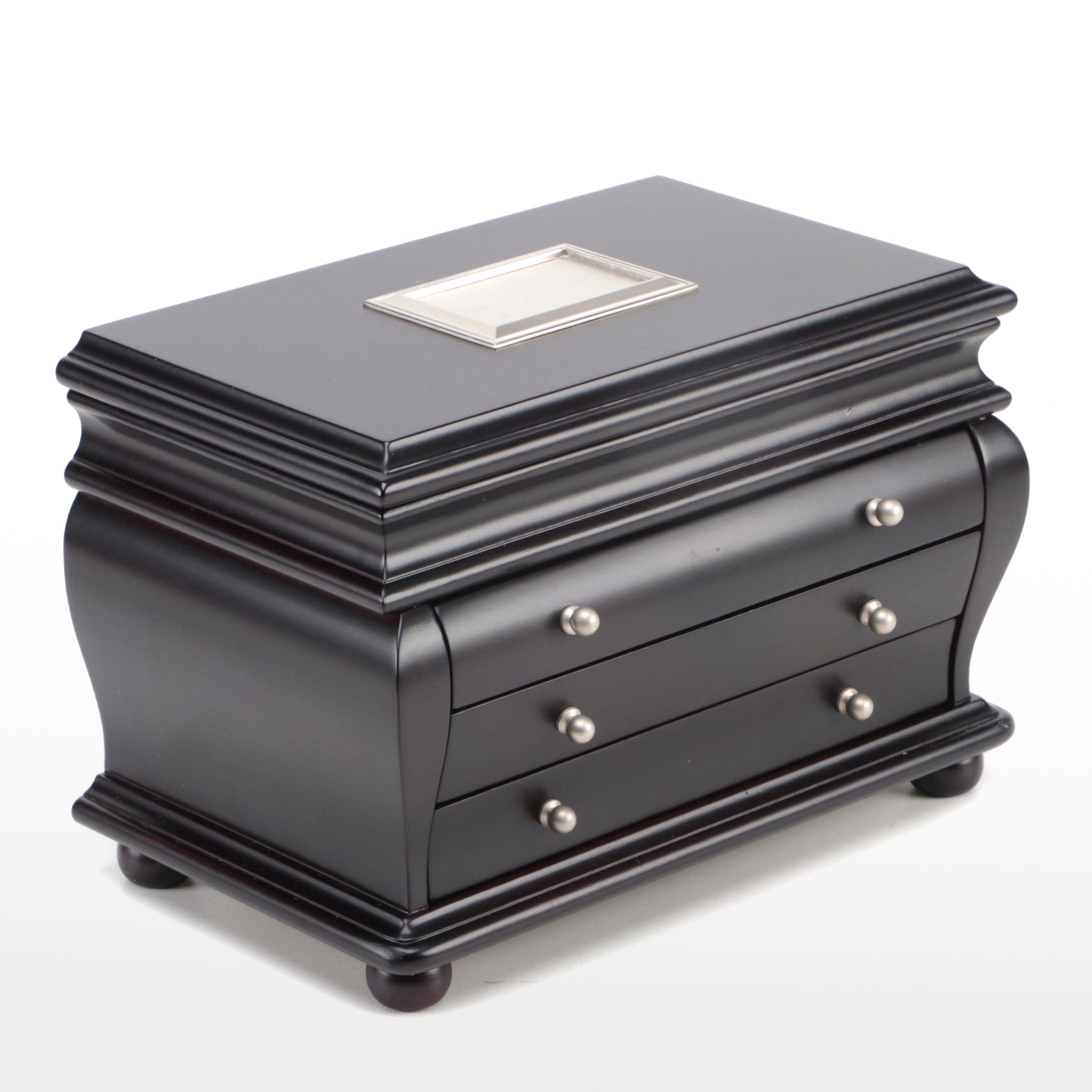 Things Remembered Black Gloss Finish Bombe Jewelry Box