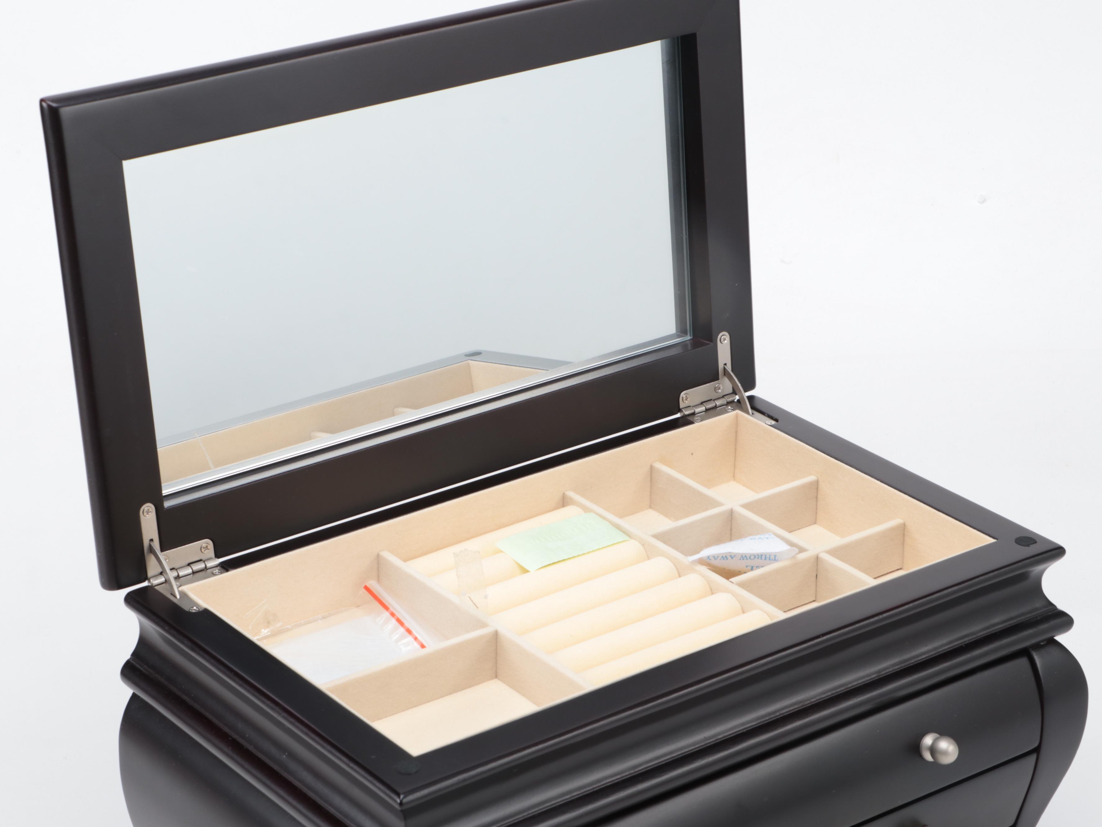 Things Remembered Black Gloss Finish Bombe Jewelry Box