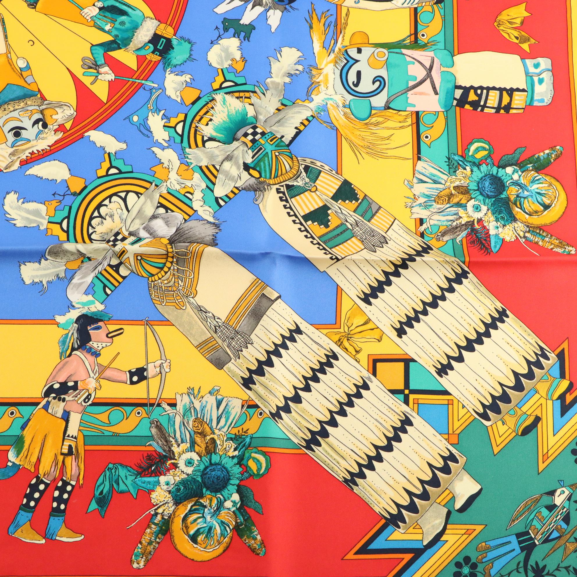 Hermès "Kachinas" Scarf 90 in Silk Twill