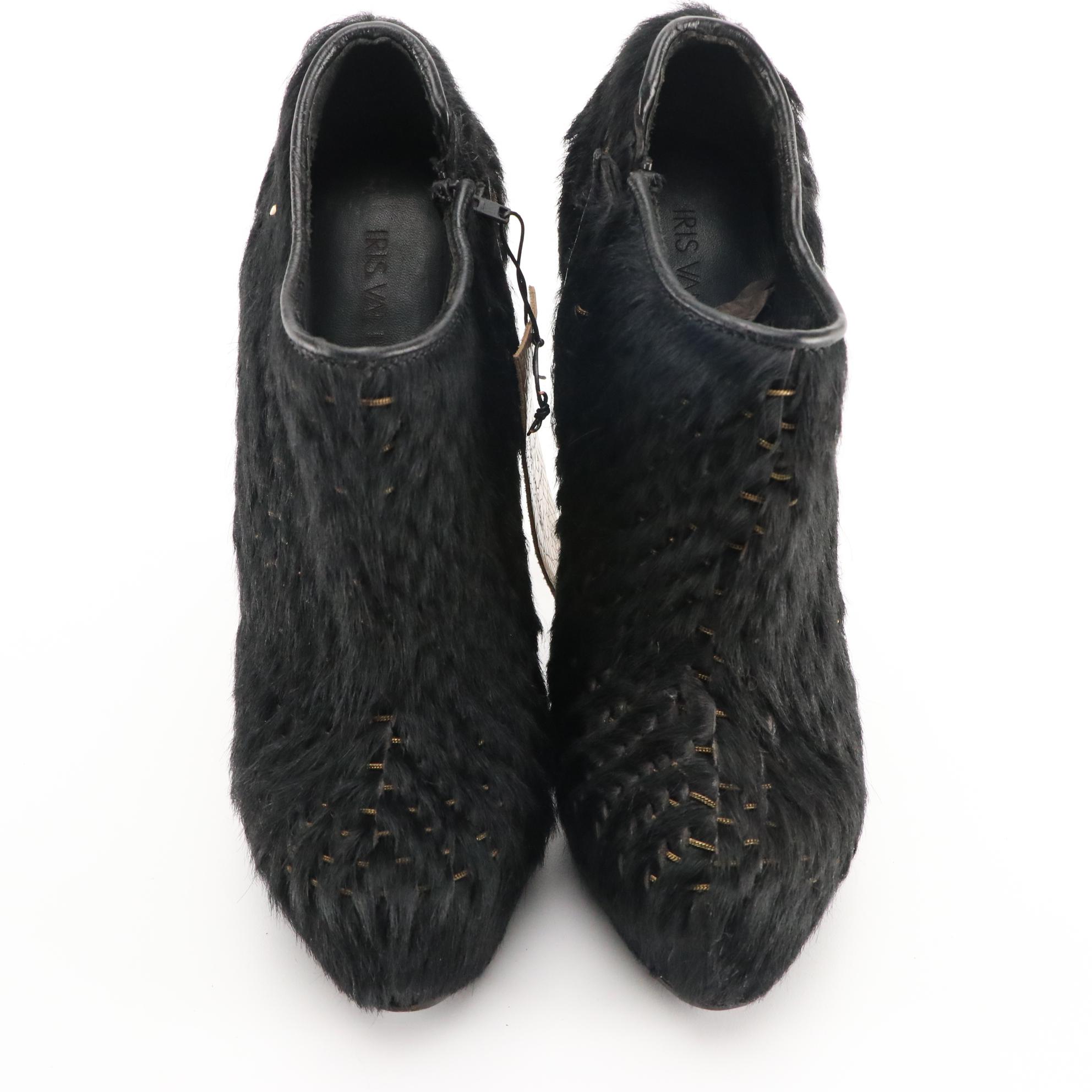 Iris Van Herpen Stitched Coil Wire and Pony Hair Sculpted High Heel Ankle Boots