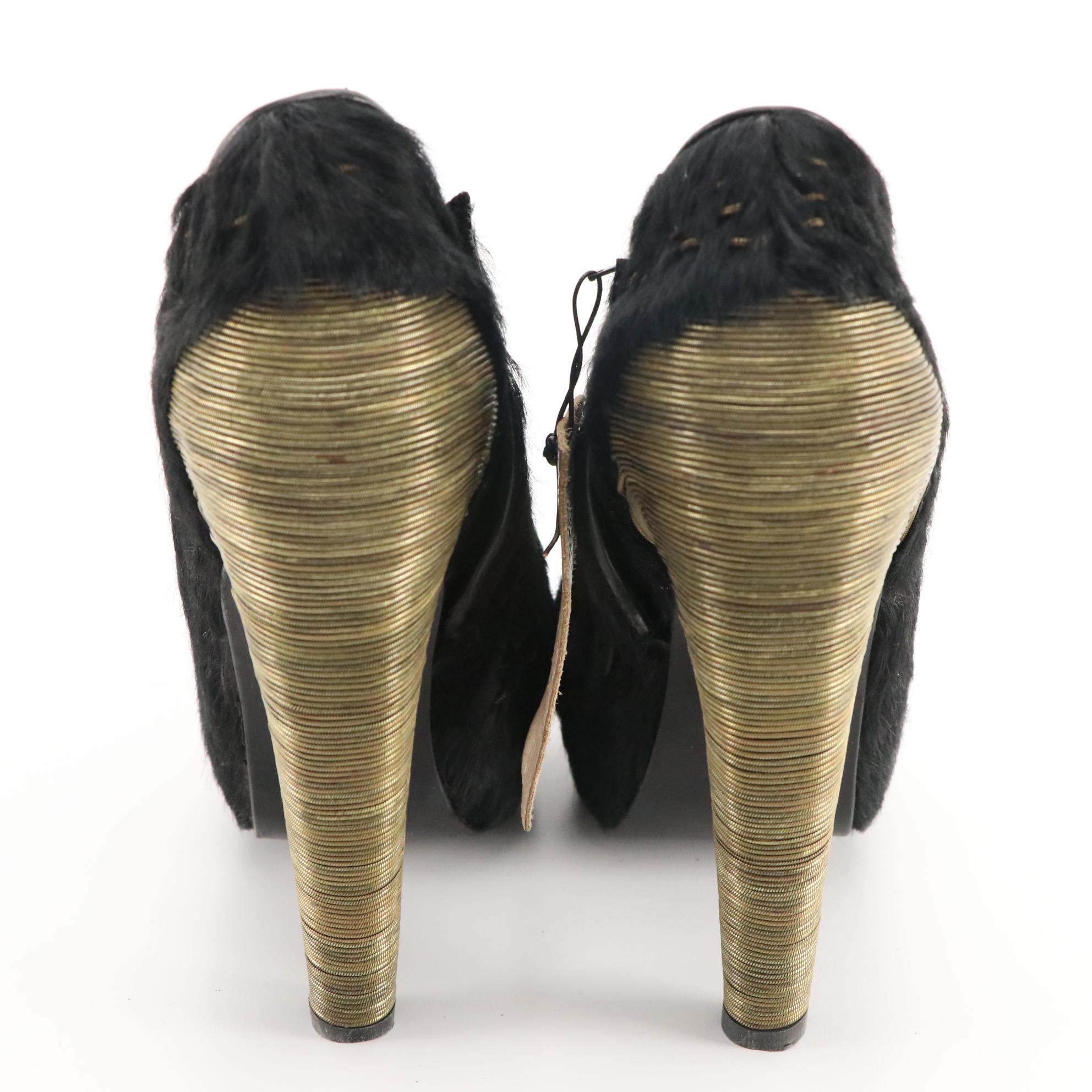Iris Van Herpen Stitched Coil Wire and Pony Hair Sculpted High Heel Ankle Boots