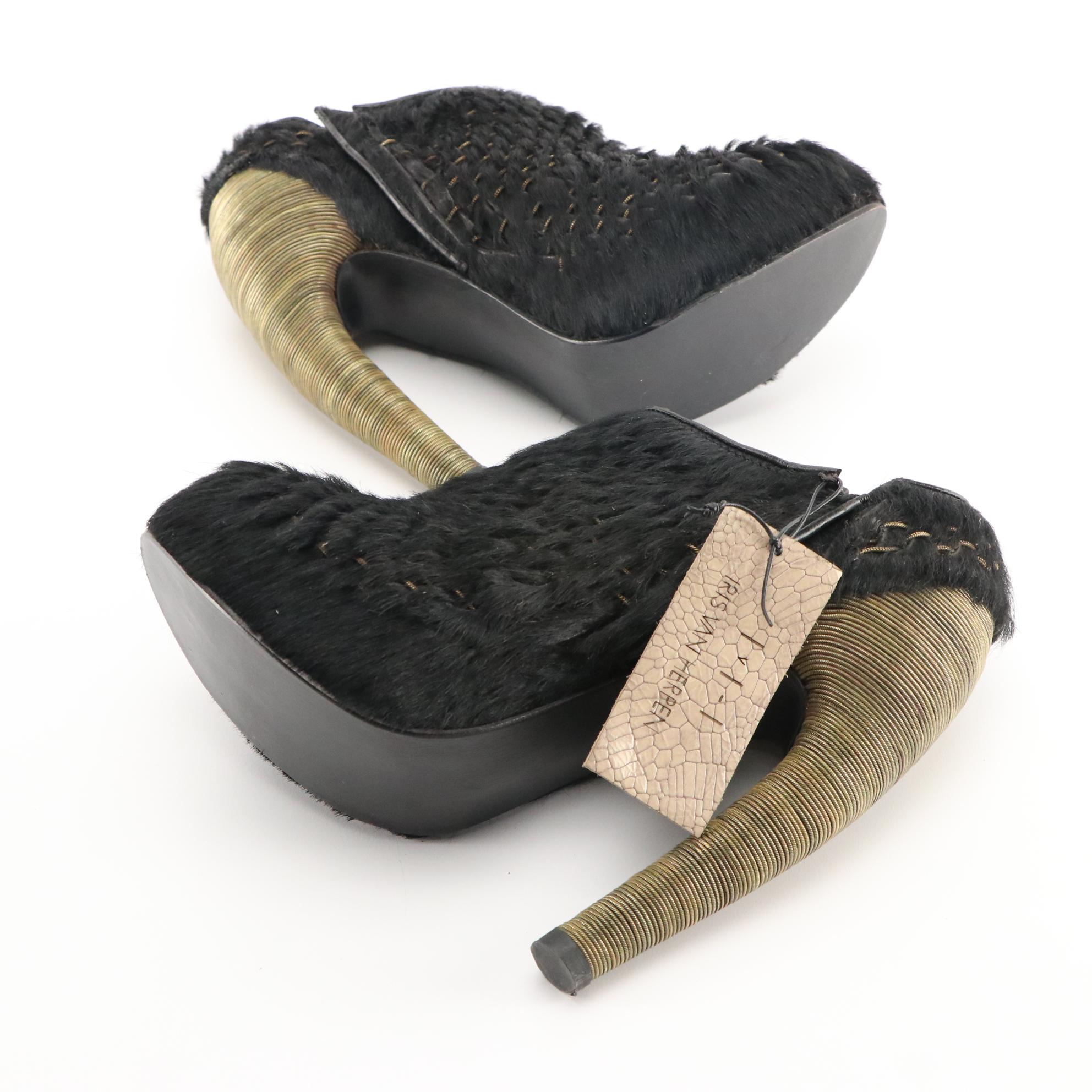 Iris Van Herpen Stitched Coil Wire and Pony Hair Sculpted High Heel Ankle Boots