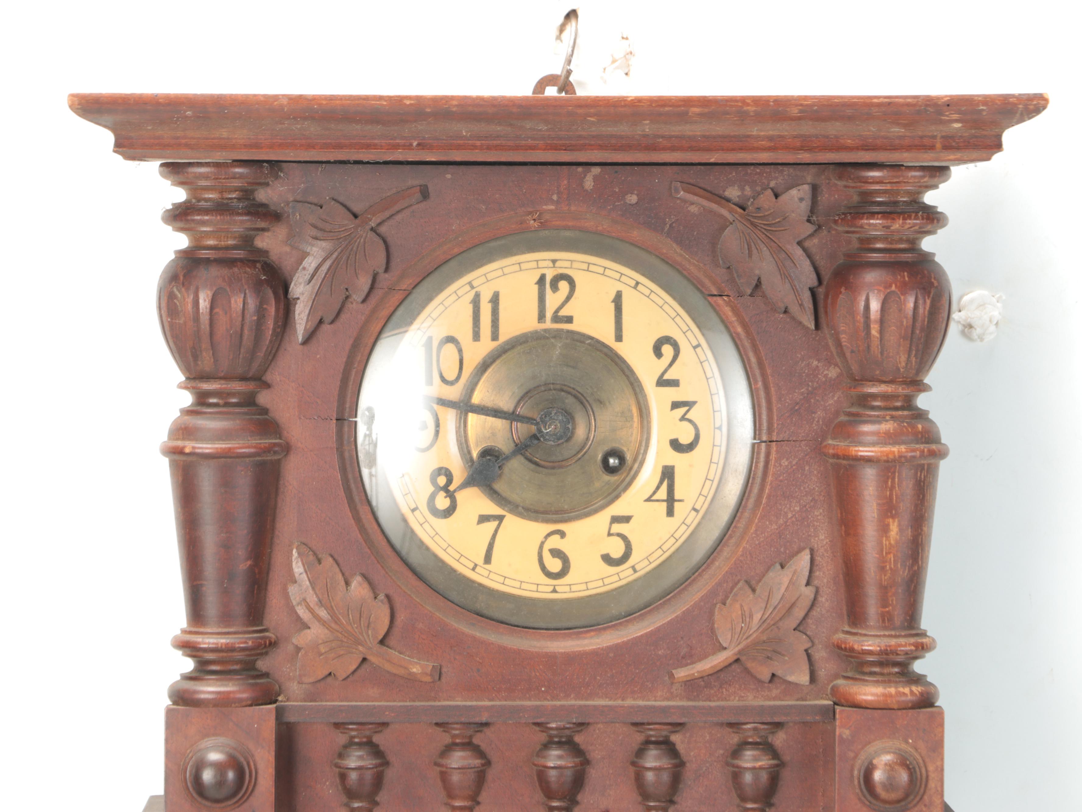 German Wooden Wall Clock, Early 20th Century